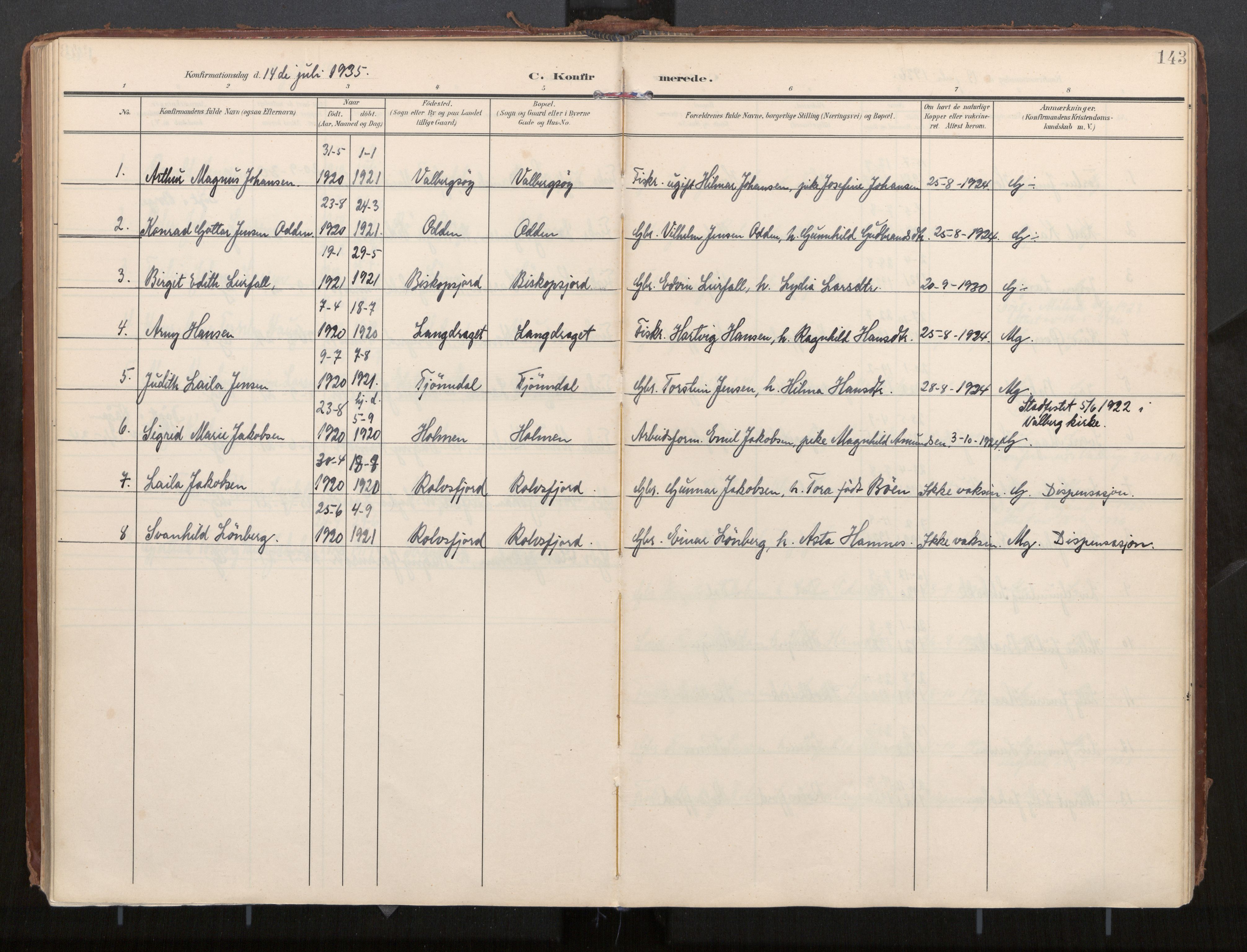 Ministerialprotokoller, klokkerbøker og fødselsregistre - Nordland, AV/SAT-A-1459/884/L1194: Ministerialbok nr. 884A02, 1906-1937, s. 143