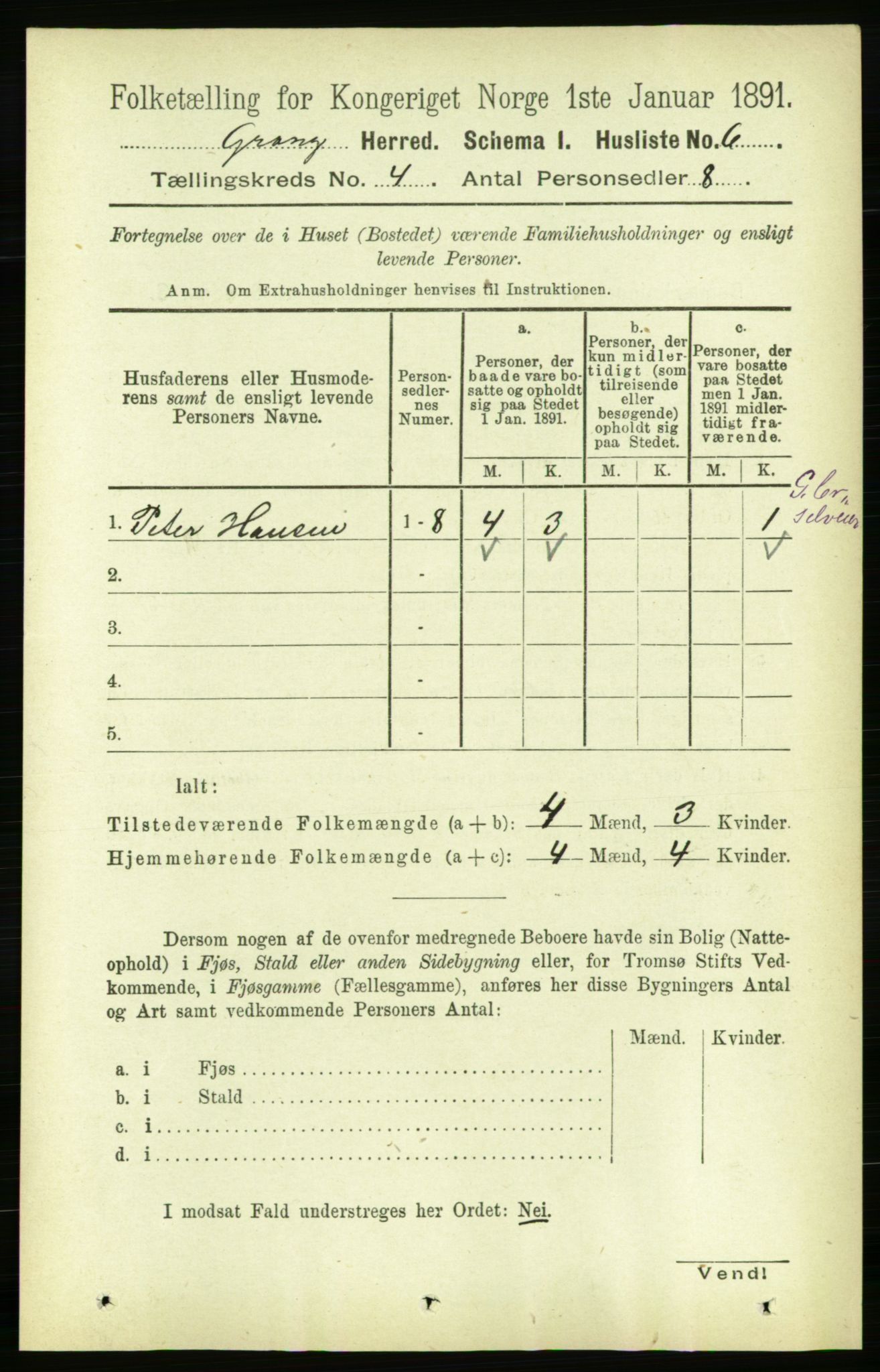 RA, Folketelling 1891 for 1742 Grong herred, 1891, s. 1447