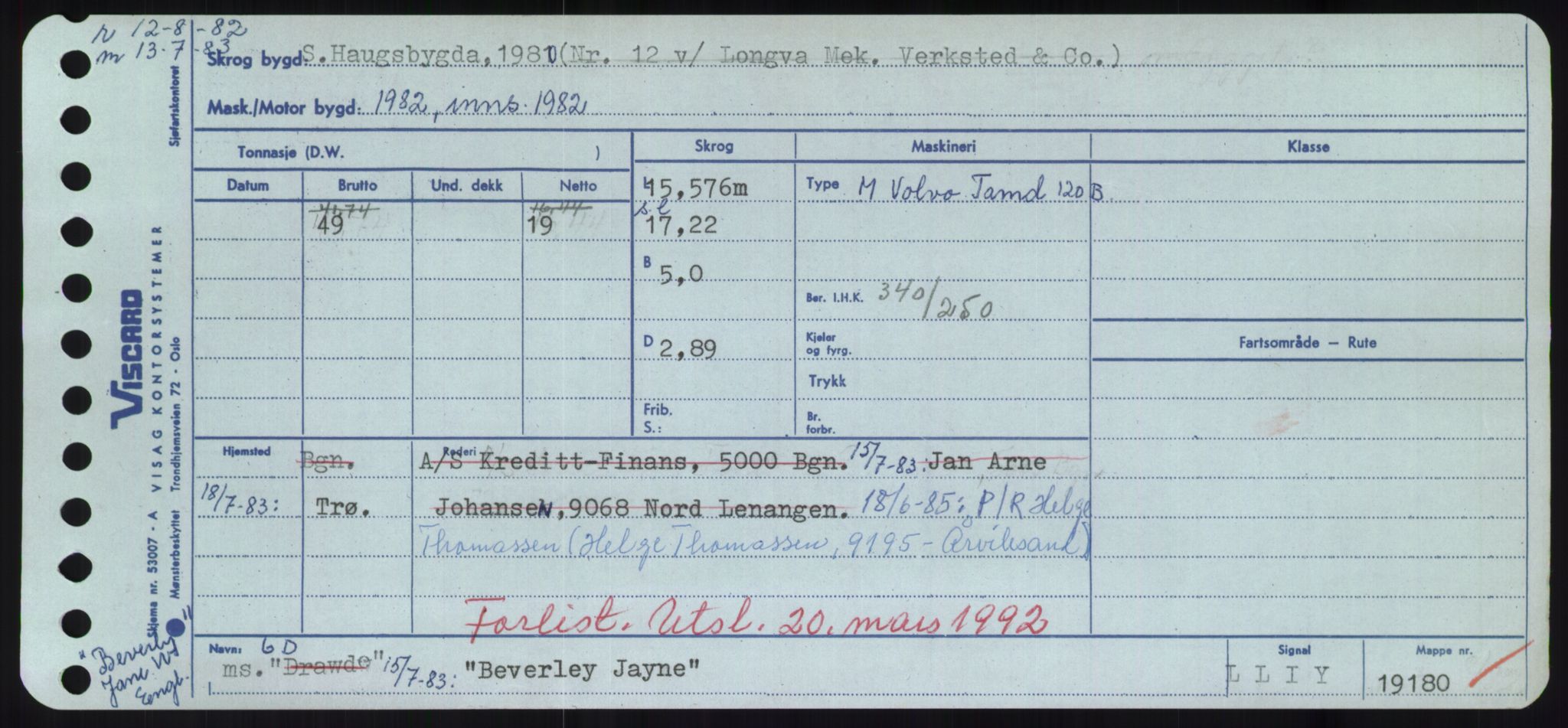 Sjøfartsdirektoratet med forløpere, Skipsmålingen, AV/RA-S-1627/H/Hd/L0003: Fartøy, B-Bev, s. 983