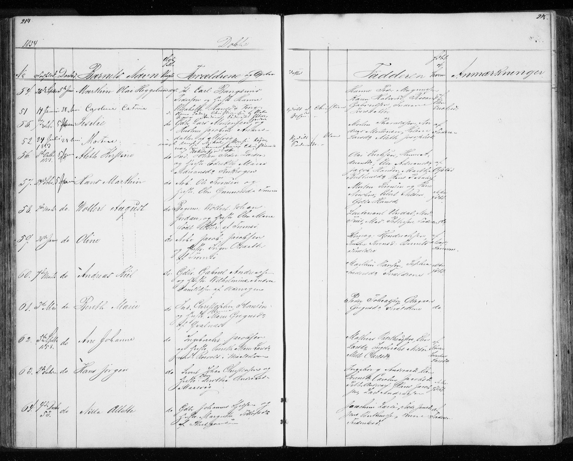 Tromsø sokneprestkontor/stiftsprosti/domprosti, AV/SATØ-S-1343/G/Gb/L0005klokker: Klokkerbok nr. 5, 1846-1857, s. 214-215