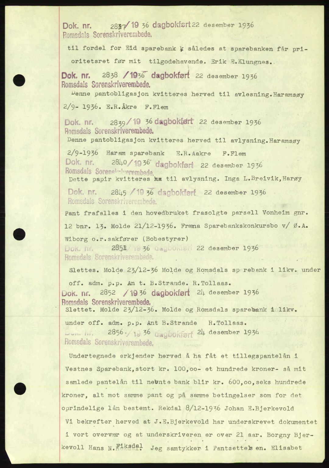 Romsdal sorenskriveri, AV/SAT-A-4149/1/2/2C: Pantebok nr. C1a, 1936-1945, Dagboknr: 2837/1936