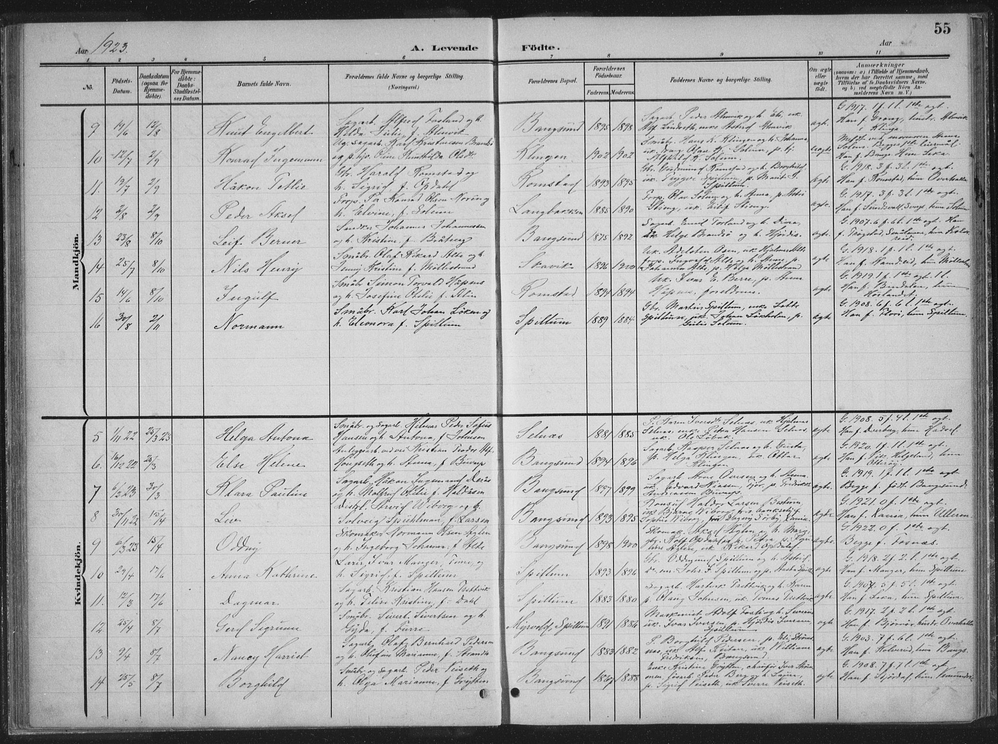 Ministerialprotokoller, klokkerbøker og fødselsregistre - Nord-Trøndelag, AV/SAT-A-1458/770/L0591: Klokkerbok nr. 770C02, 1902-1940, s. 55