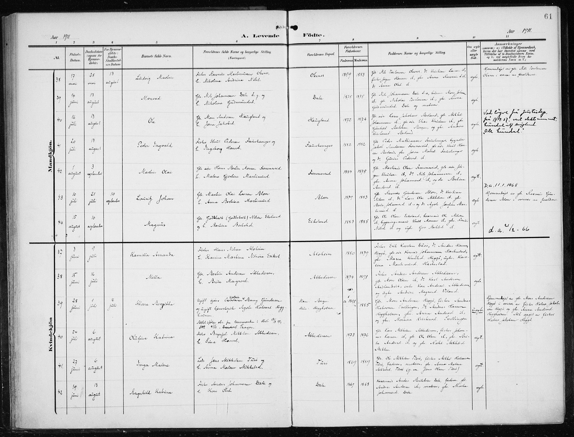 Herdla Sokneprestembete, AV/SAB-A-75701/H/Haa: Ministerialbok nr. A 5, 1905-1918, s. 61