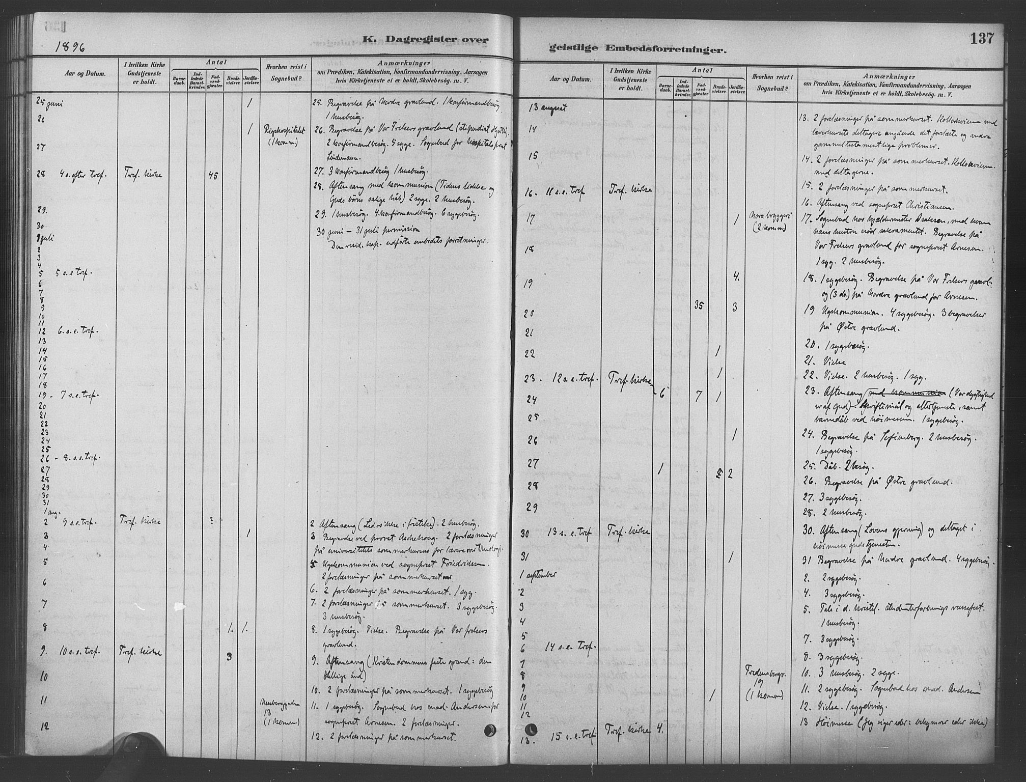 Trefoldighet prestekontor Kirkebøker, AV/SAO-A-10882/I/Ia/L0003: Dagsregister nr. 3, 1881-1901, s. 137