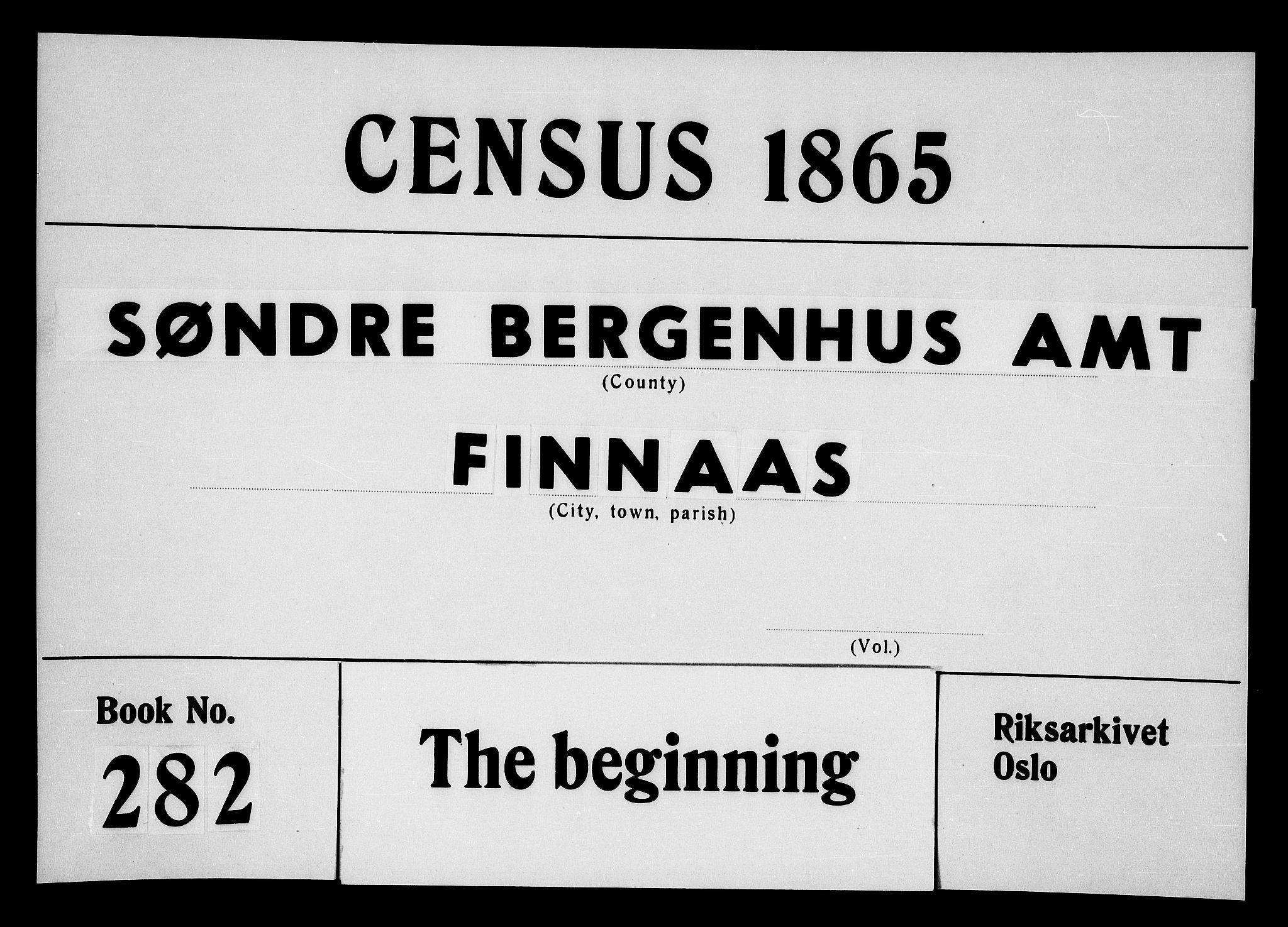RA, Folketelling 1865 for 1218P Finnås prestegjeld, 1865, s. 1