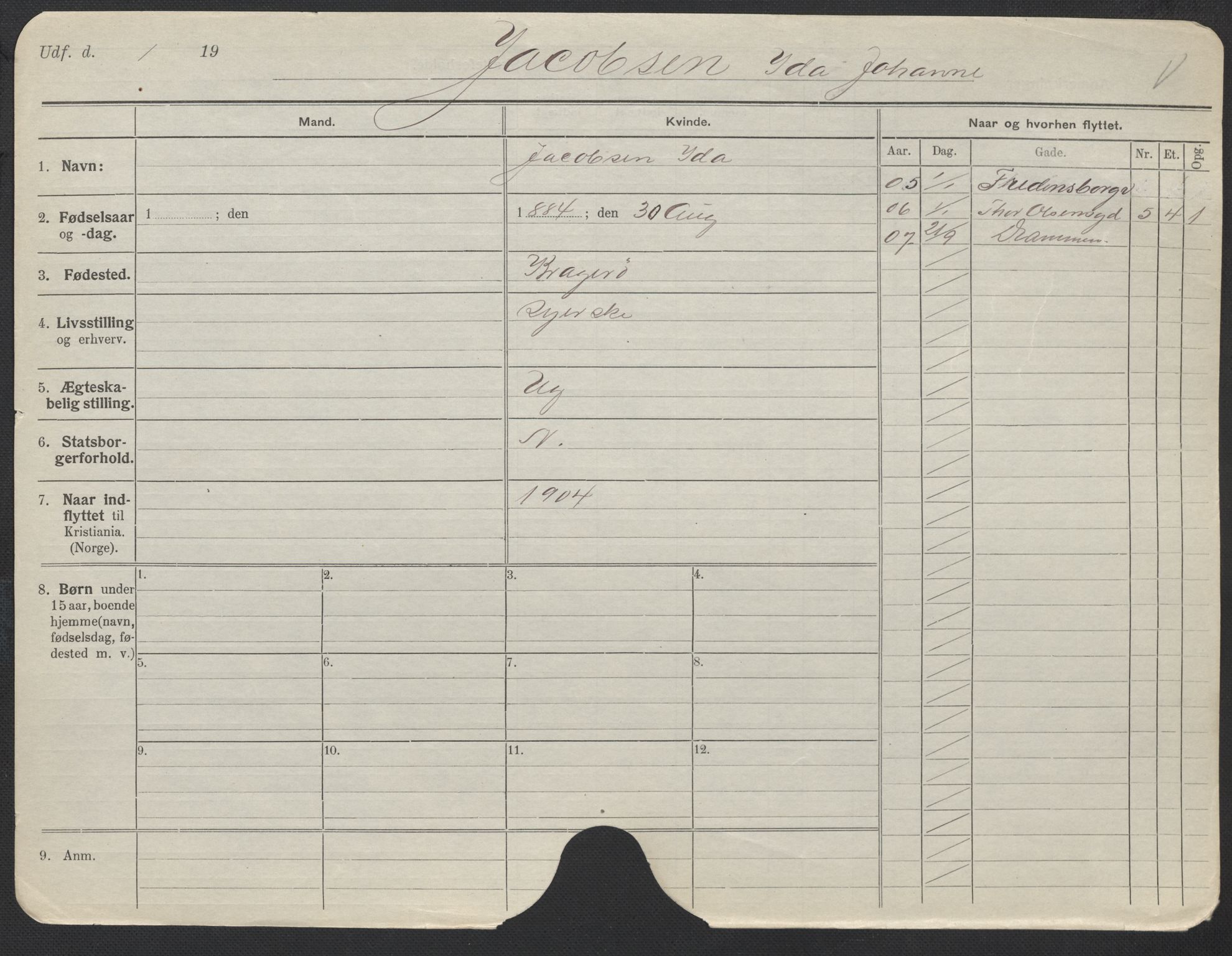 Oslo folkeregister, Registerkort, AV/SAO-A-11715/F/Fa/Fac/L0017: Kvinner, 1906-1914, s. 200a