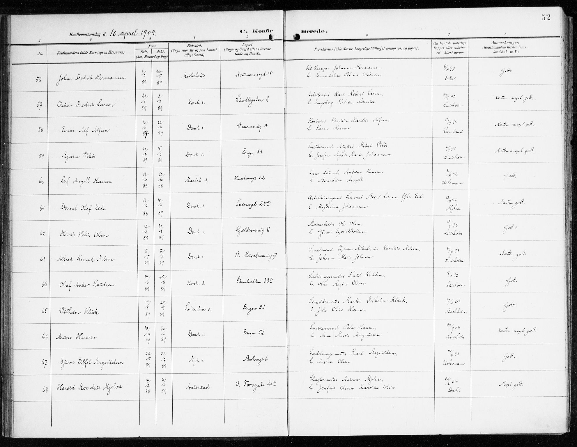 Domkirken sokneprestembete, SAB/A-74801/H/Haa/L0031: Ministerialbok nr. C 6, 1898-1915, s. 52