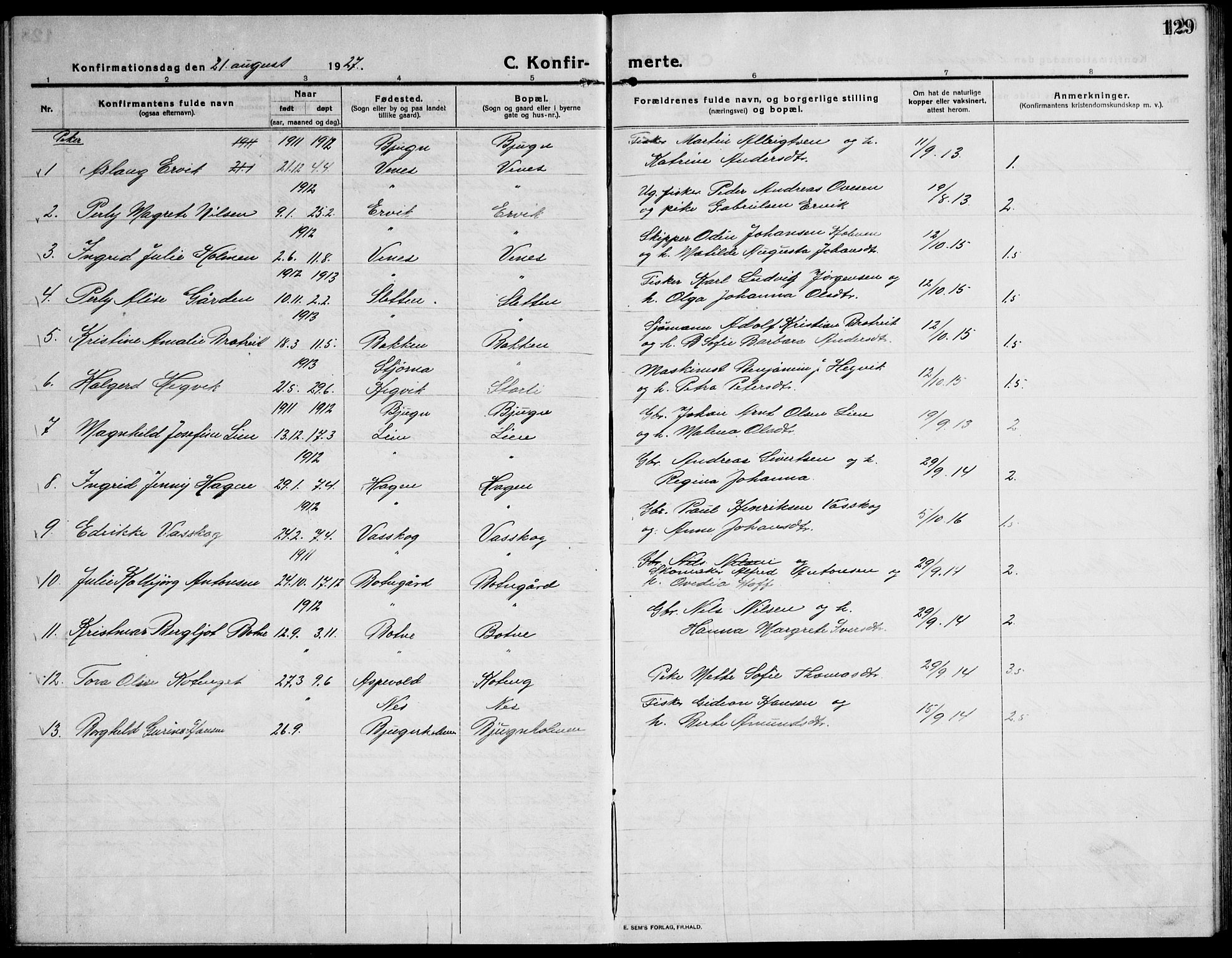 Ministerialprotokoller, klokkerbøker og fødselsregistre - Sør-Trøndelag, AV/SAT-A-1456/651/L0648: Klokkerbok nr. 651C02, 1915-1945, s. 129