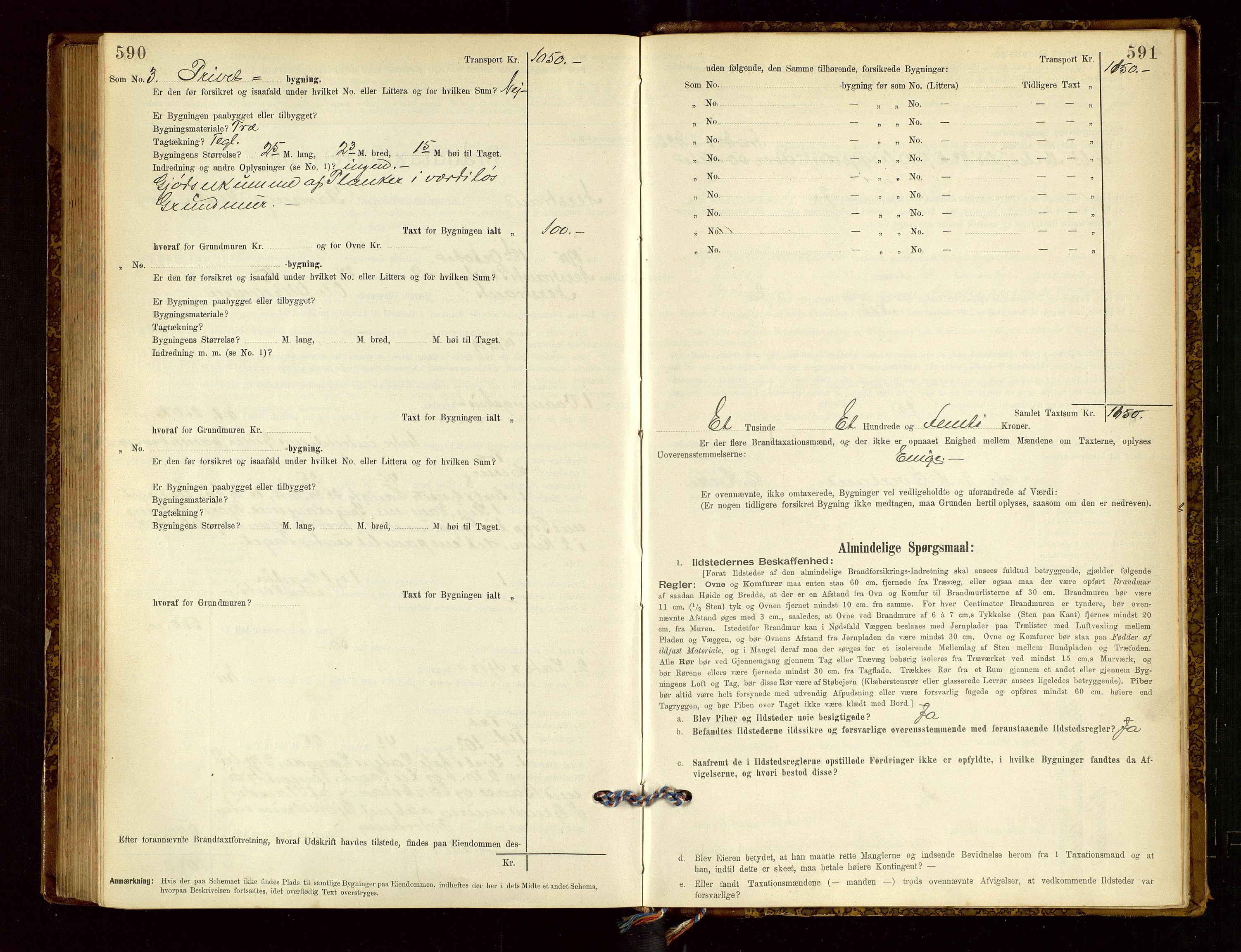 Nedstrand lensmannskontor, AV/SAST-A-100236/Gob/L0001: "Brandtaxationsprotokol for Nerstrand Lensmandsdistrikt Ryfylke fogderi", 1895-1915, s. 590-591