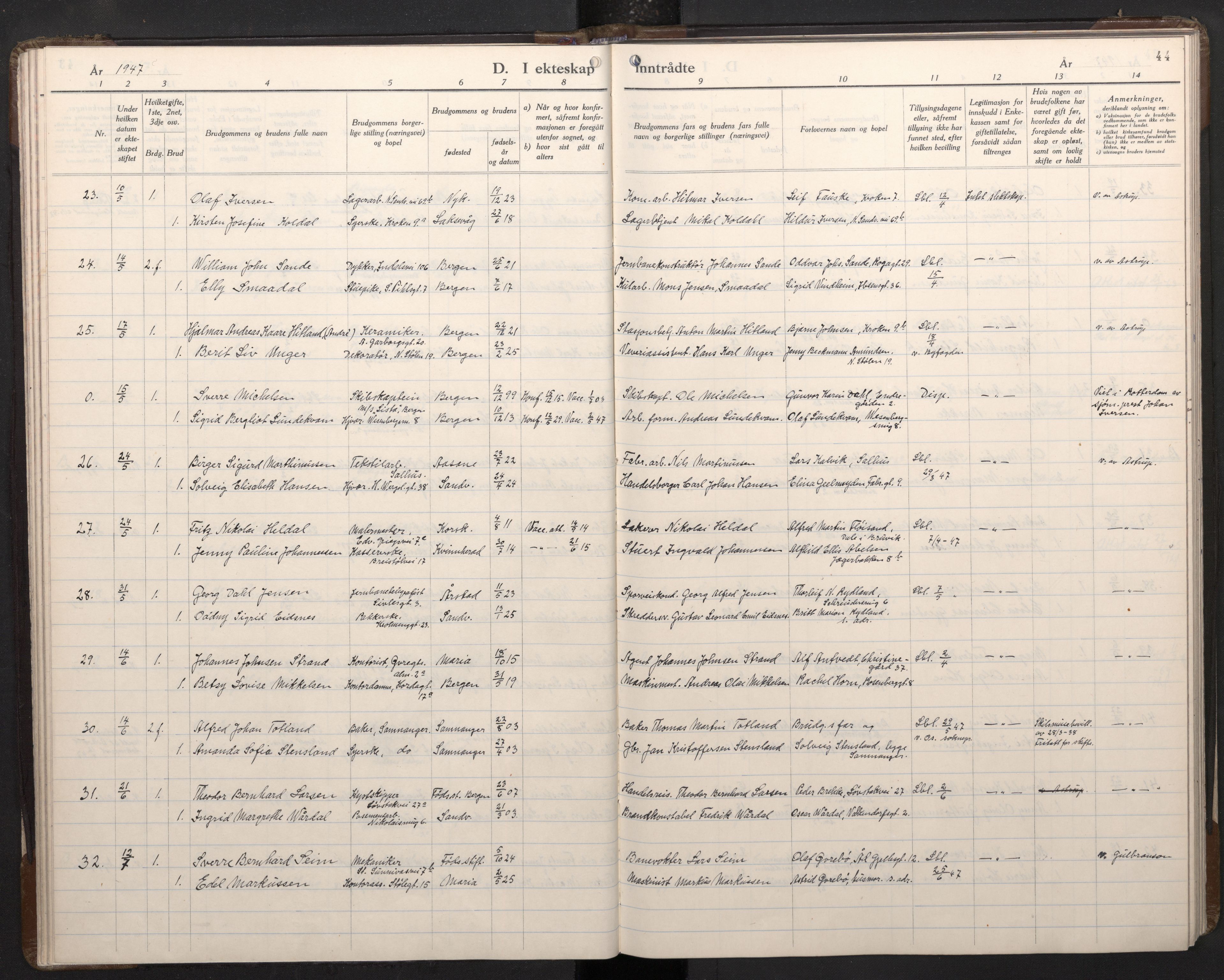 Mariakirken Sokneprestembete, AV/SAB-A-76901/H/Haa/L0019: Ministerialbok nr. D 1, 1939-1963, s. 43b-44a
