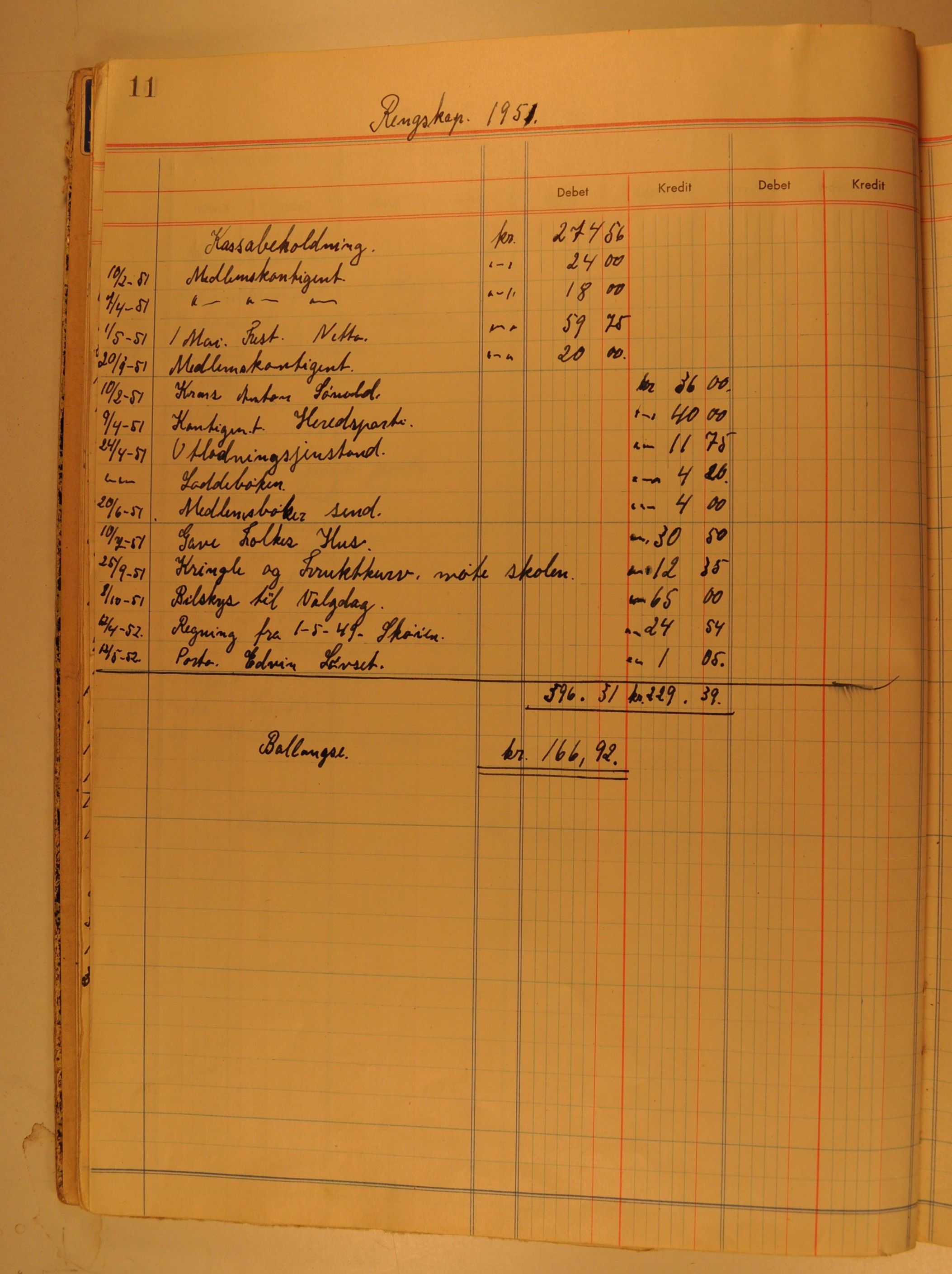 Harestua Arbeiderforening, OARM/H-A-00388/R/L0002/0002: Kassabøker / Kassabok, 1945-1956, s. 11