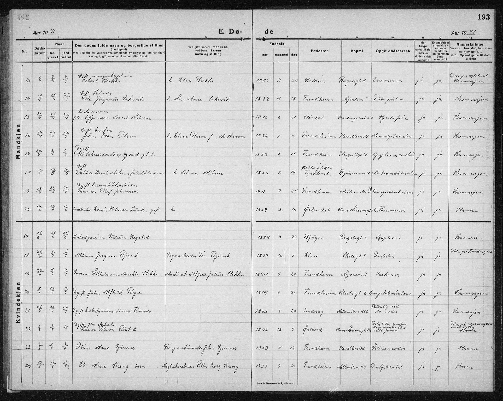 Ministerialprotokoller, klokkerbøker og fødselsregistre - Sør-Trøndelag, AV/SAT-A-1456/603/L0176: Klokkerbok nr. 603C04, 1923-1941, s. 193