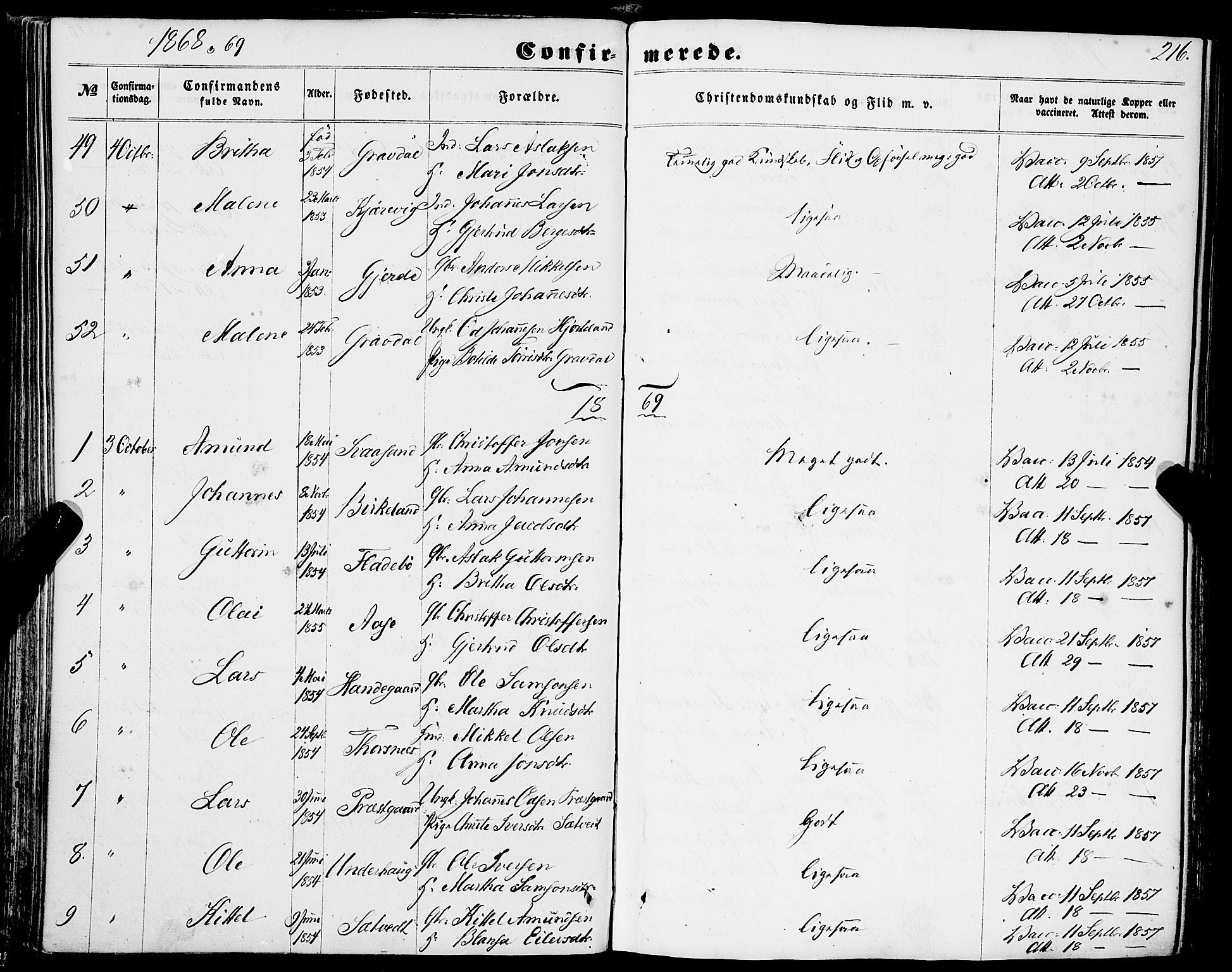 Strandebarm sokneprestembete, AV/SAB-A-78401/H/Haa: Ministerialbok nr. A 8, 1858-1872, s. 216