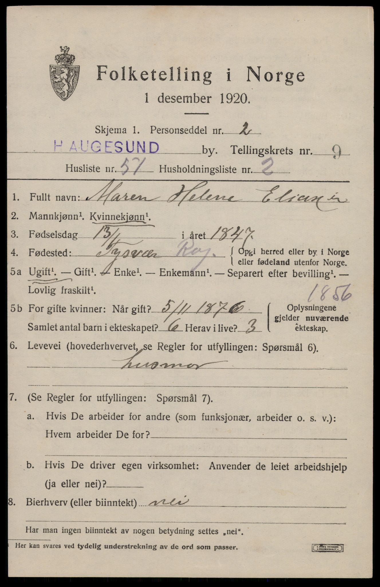 SAST, Folketelling 1920 for 1106 Haugesund kjøpstad, 1920, s. 33063