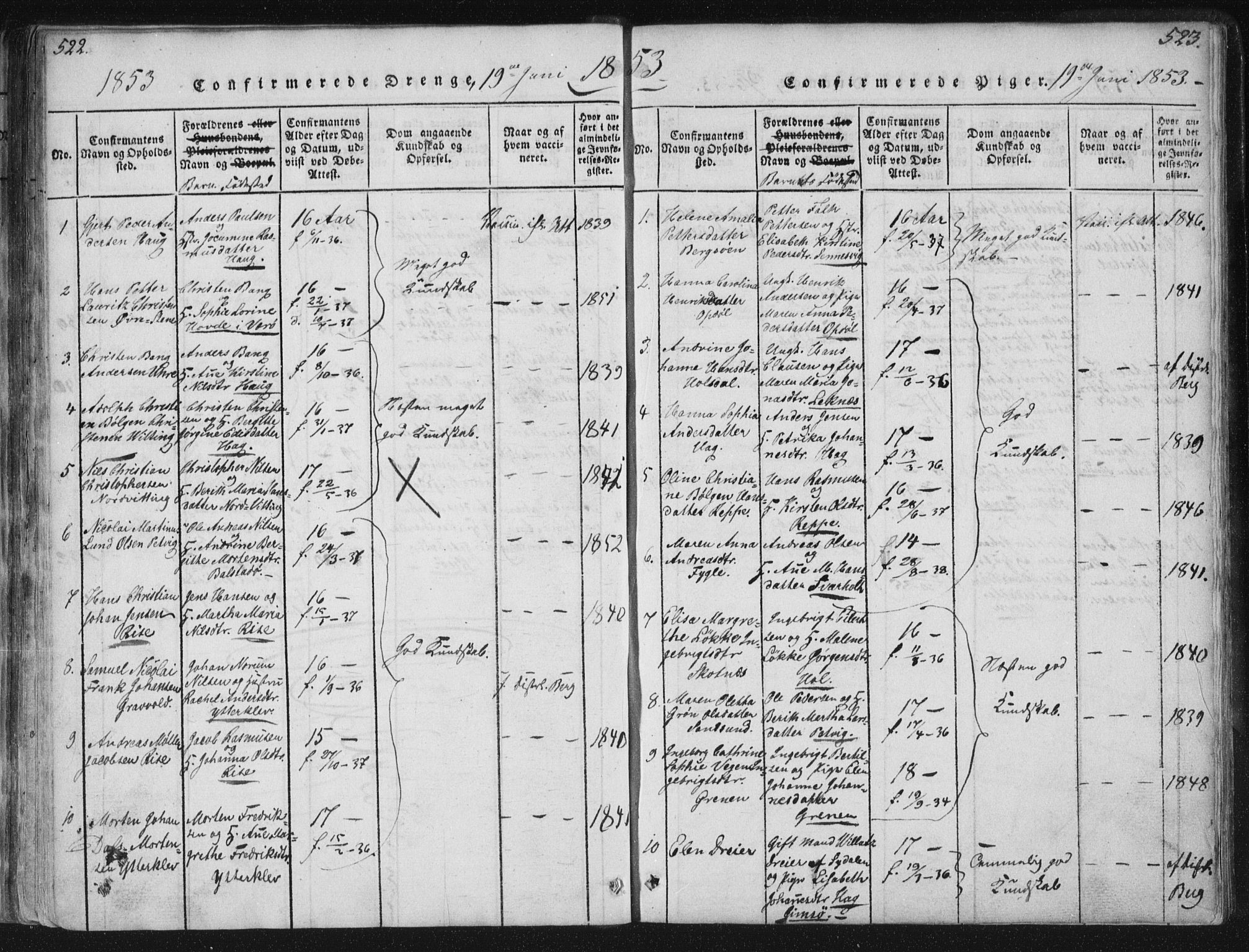 Ministerialprotokoller, klokkerbøker og fødselsregistre - Nordland, SAT/A-1459/881/L1164: Klokkerbok nr. 881C01, 1818-1853, s. 522-523