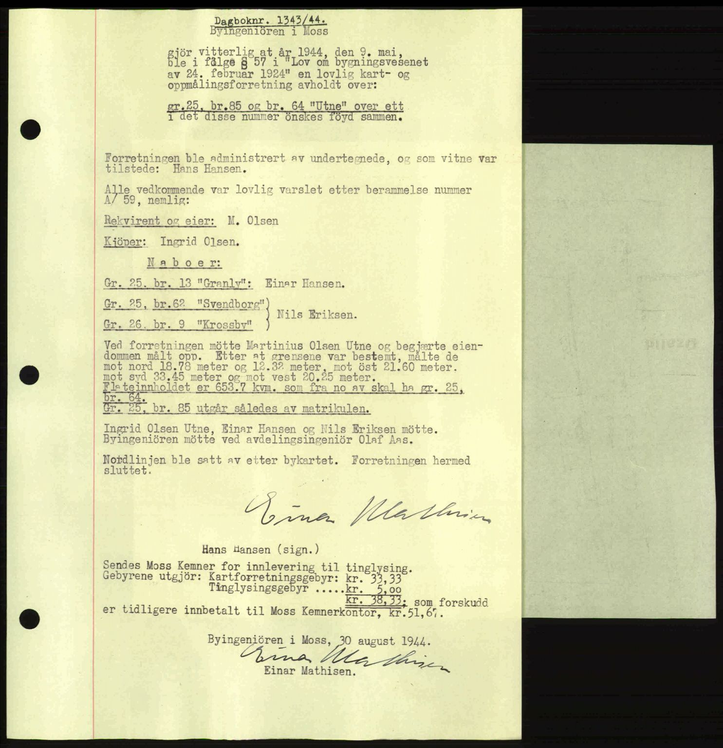 Moss sorenskriveri, SAO/A-10168: Pantebok nr. A12, 1943-1944, Dagboknr: 1343/1944
