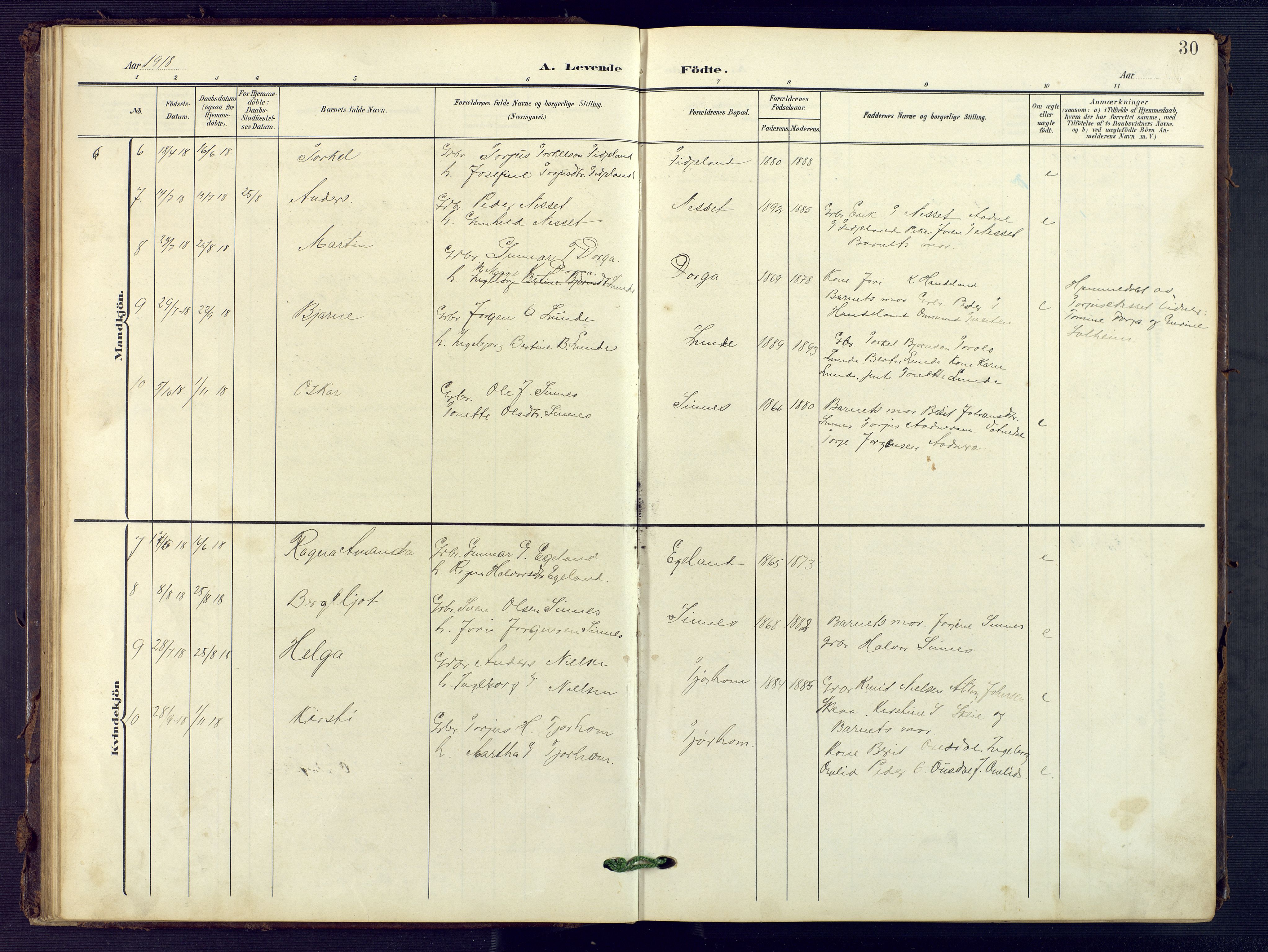Sirdal sokneprestkontor, AV/SAK-1111-0036/F/Fb/Fba/L0002: Klokkerbok nr. B 2, 1905-1958, s. 30