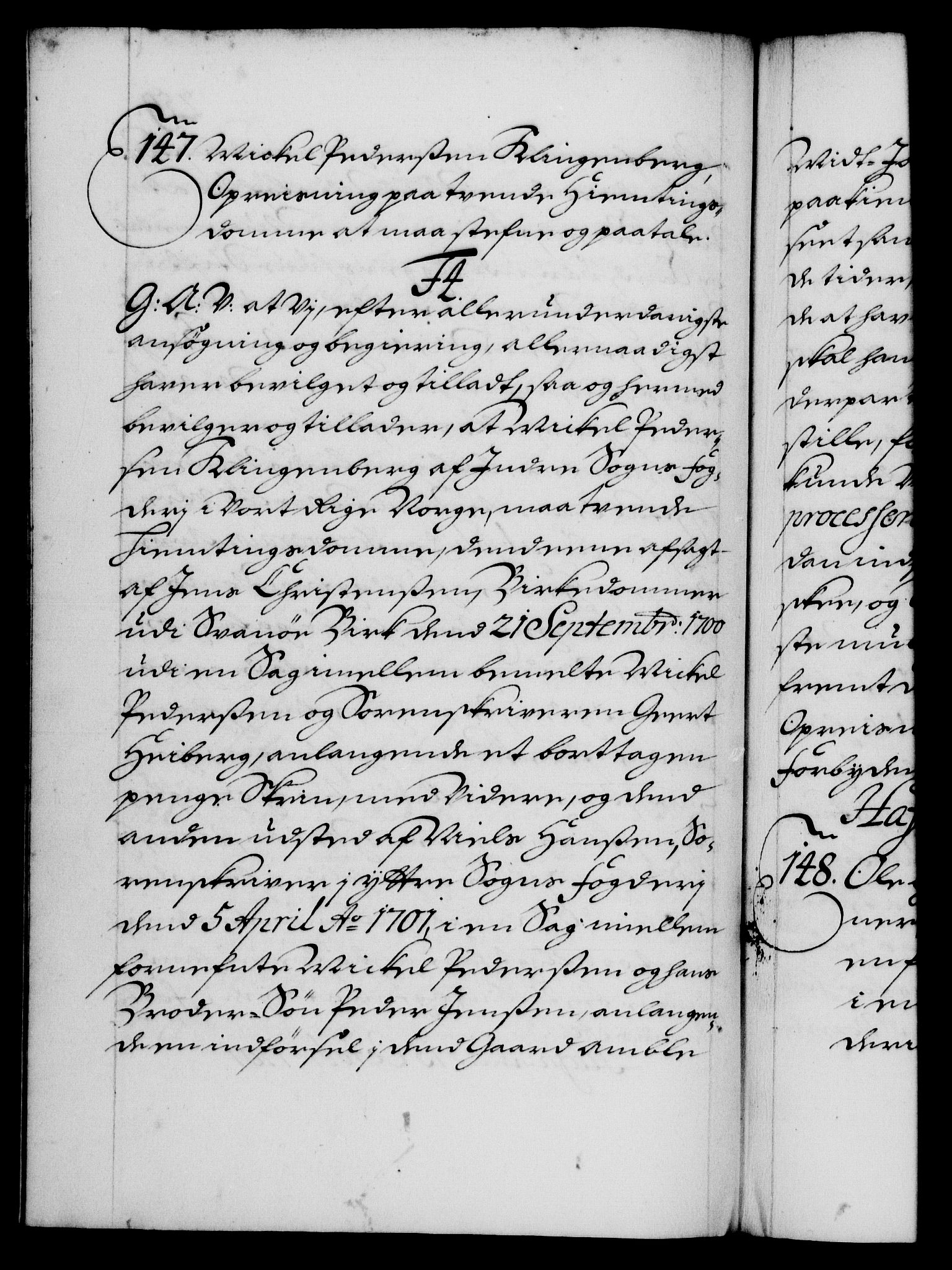 Danske Kanselli 1572-1799, AV/RA-EA-3023/F/Fc/Fca/Fcaa/L0018: Norske registre, 1699-1703, s. 259b