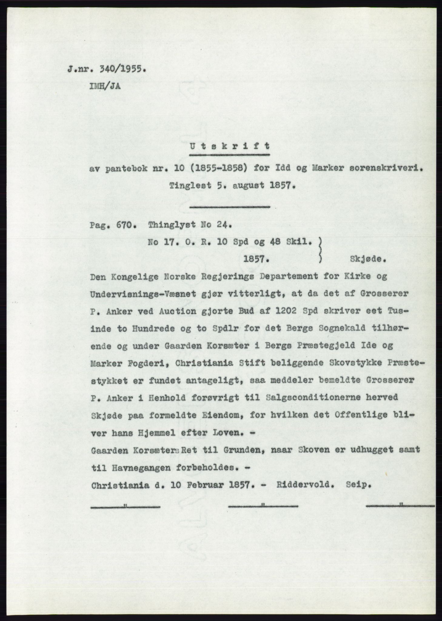 Statsarkivet i Oslo, SAO/A-10621/Z/Zd/L0002: Avskrifter, j.nr 5-691/1955, 1955, s. 275