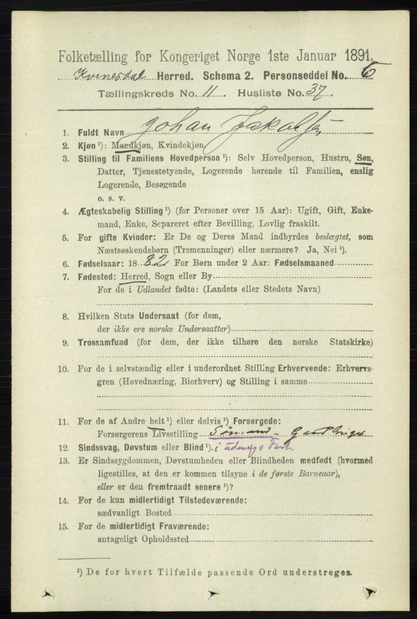 RA, Folketelling 1891 for 1037 Kvinesdal herred, 1891, s. 4698