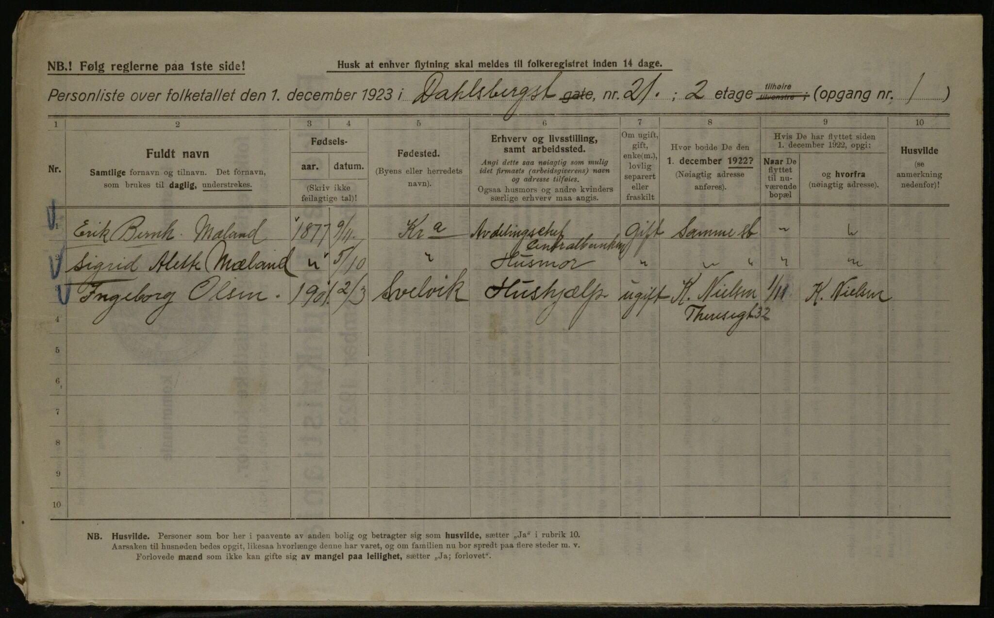 OBA, Kommunal folketelling 1.12.1923 for Kristiania, 1923, s. 16189