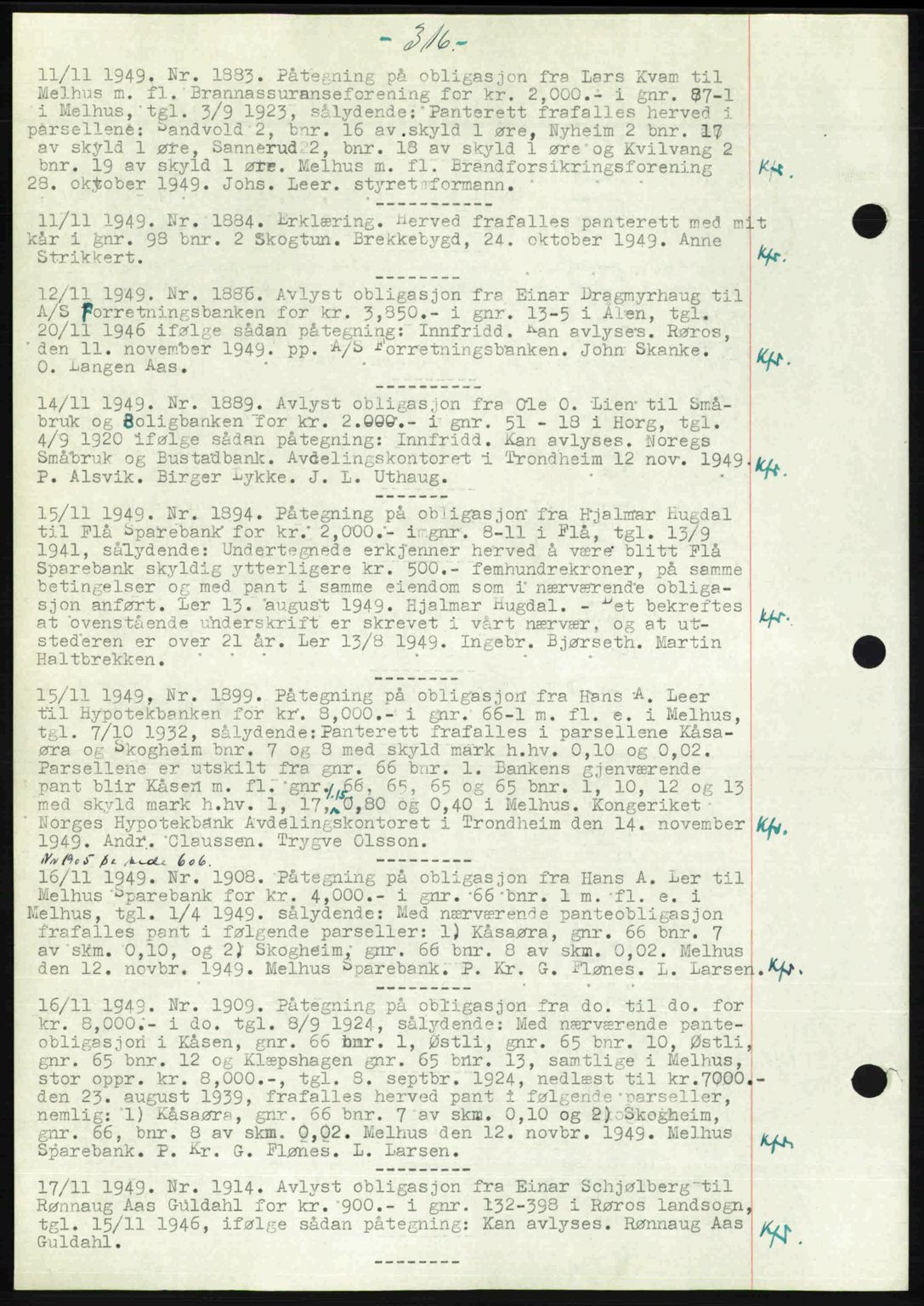 Gauldal sorenskriveri, SAT/A-0014/1/2/2C: Pantebok nr. A8, 1949-1949, Dagboknr: 1883/1949