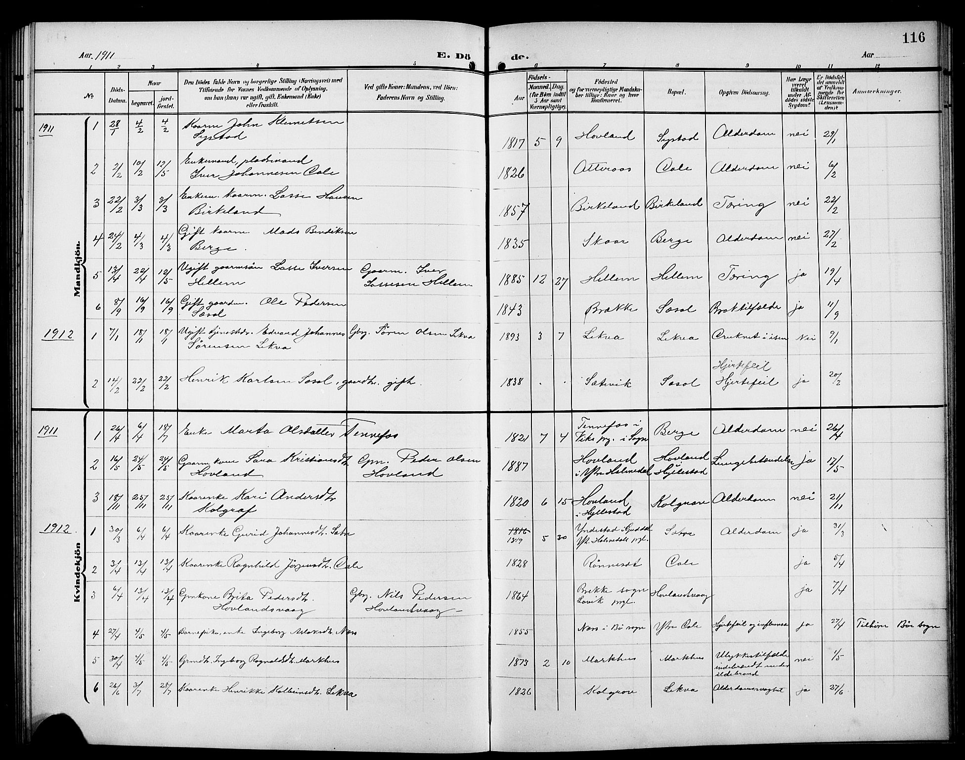 Hyllestad sokneprestembete, AV/SAB-A-80401: Klokkerbok nr. A 3, 1906-1925, s. 116