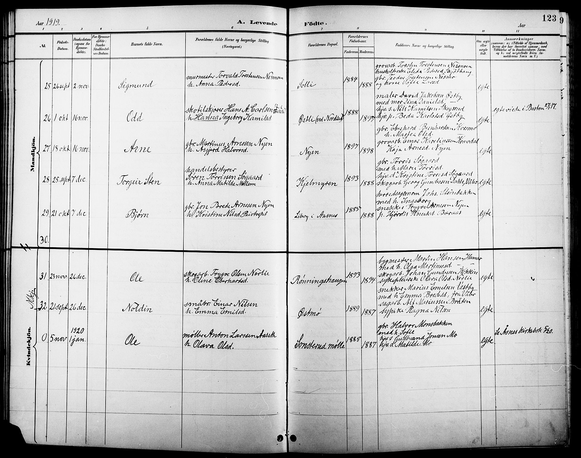 Åsnes prestekontor, AV/SAH-PREST-042/H/Ha/Hab/L0005: Klokkerbok nr. 5, 1895-1920, s. 123