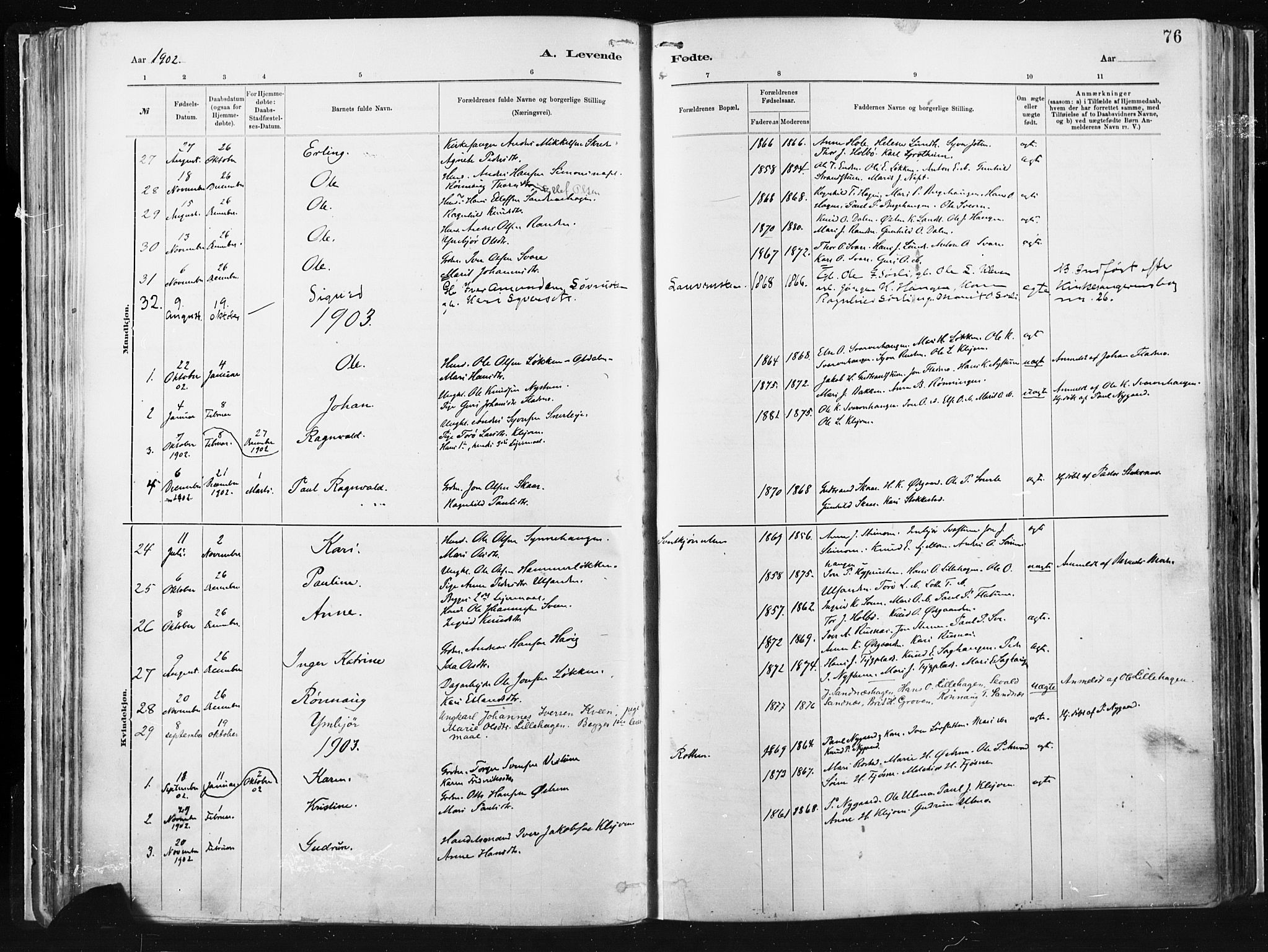 Vågå prestekontor, AV/SAH-PREST-076/H/Ha/Haa/L0009: Ministerialbok nr. 9, 1886-1904, s. 76