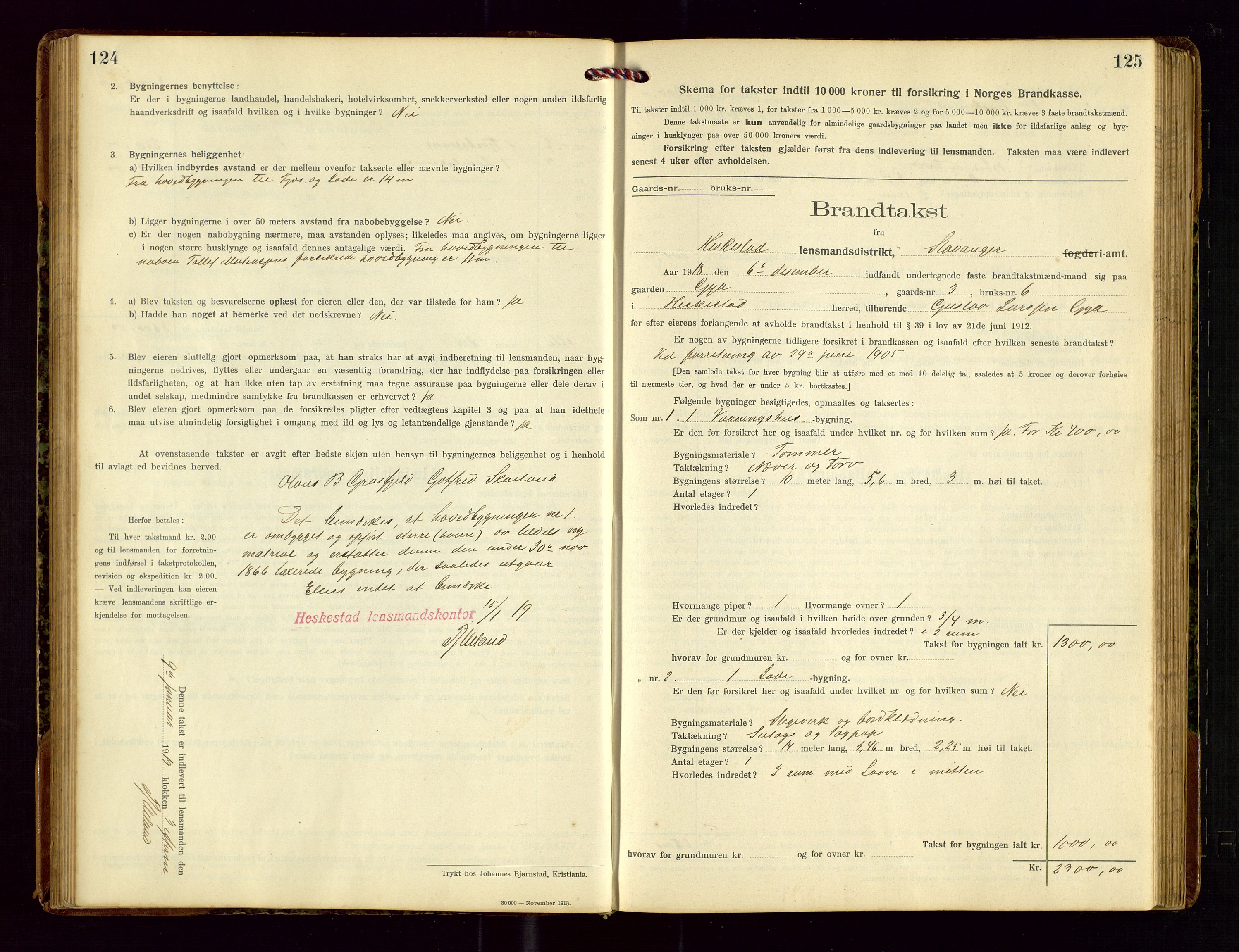 Heskestad lensmannskontor, SAST/A-100304/Gob/L0002: "Brandtakstprotokol", 1915-1922, s. 124-125