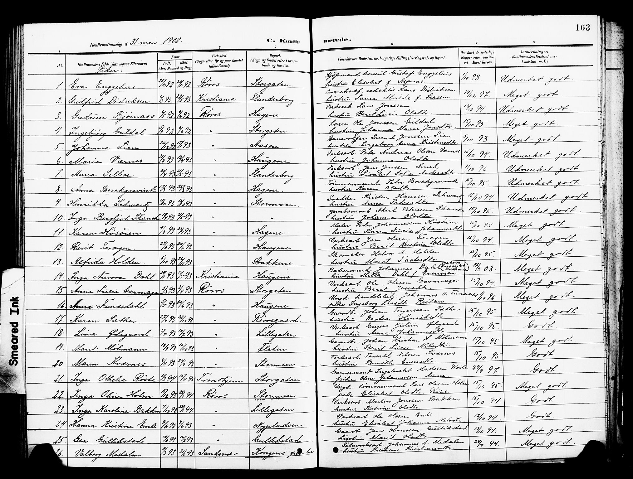 Ministerialprotokoller, klokkerbøker og fødselsregistre - Sør-Trøndelag, SAT/A-1456/681/L0942: Klokkerbok nr. 681C06, 1906-1925, s. 163