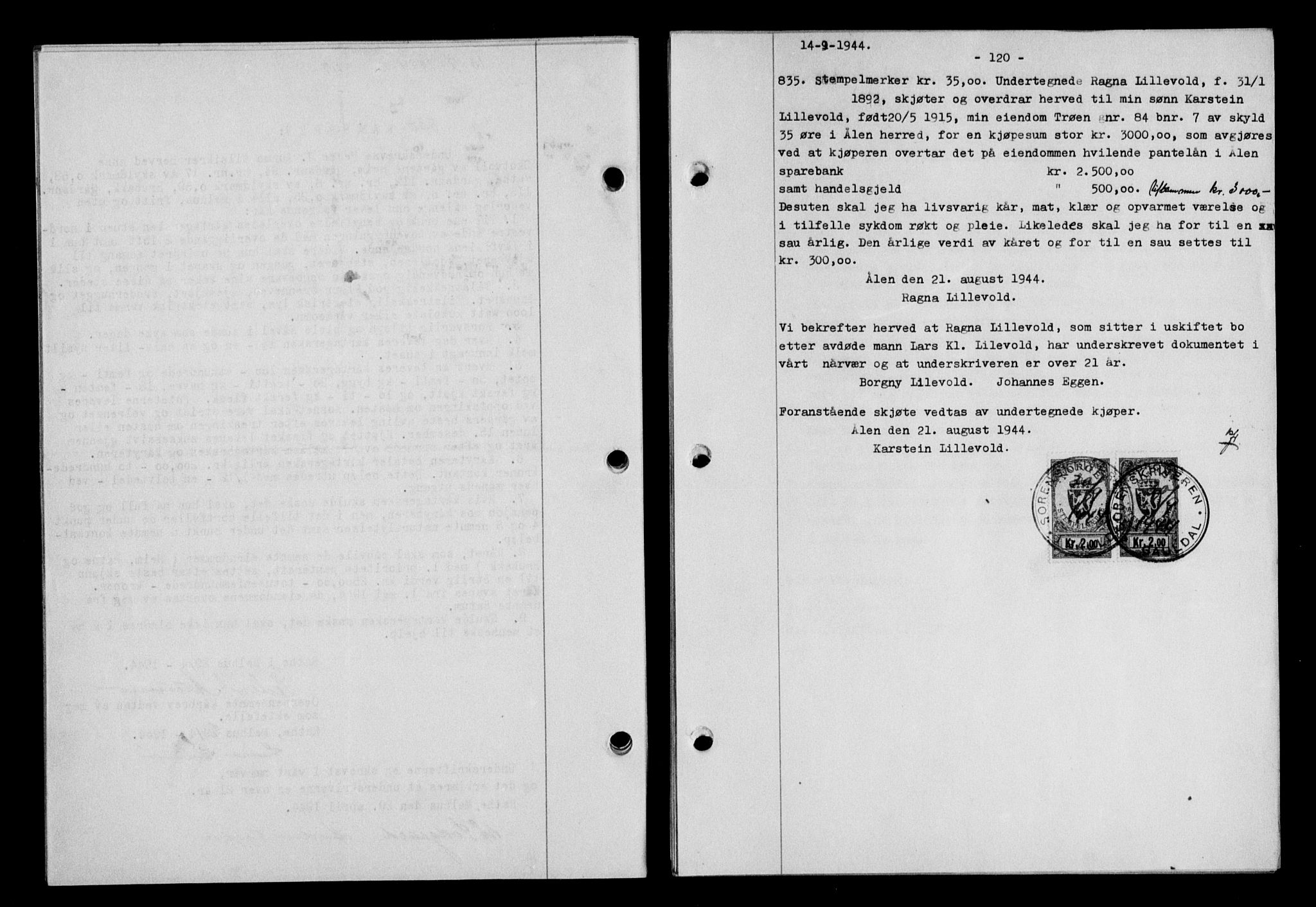 Gauldal sorenskriveri, SAT/A-0014/1/2/2C/L0058: Pantebok nr. 63, 1944-1945, Dagboknr: 830/1944