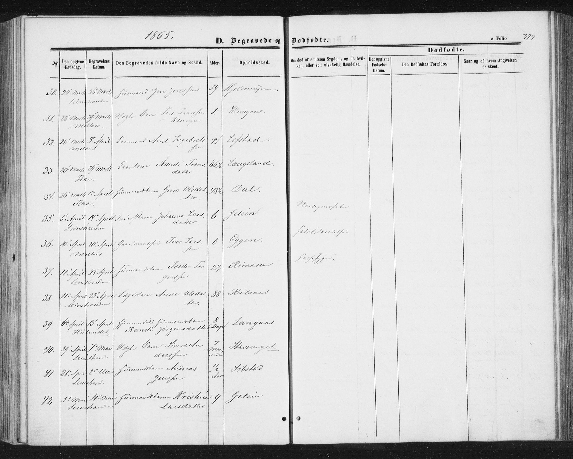 Ministerialprotokoller, klokkerbøker og fødselsregistre - Sør-Trøndelag, SAT/A-1456/691/L1077: Ministerialbok nr. 691A09, 1862-1873, s. 374