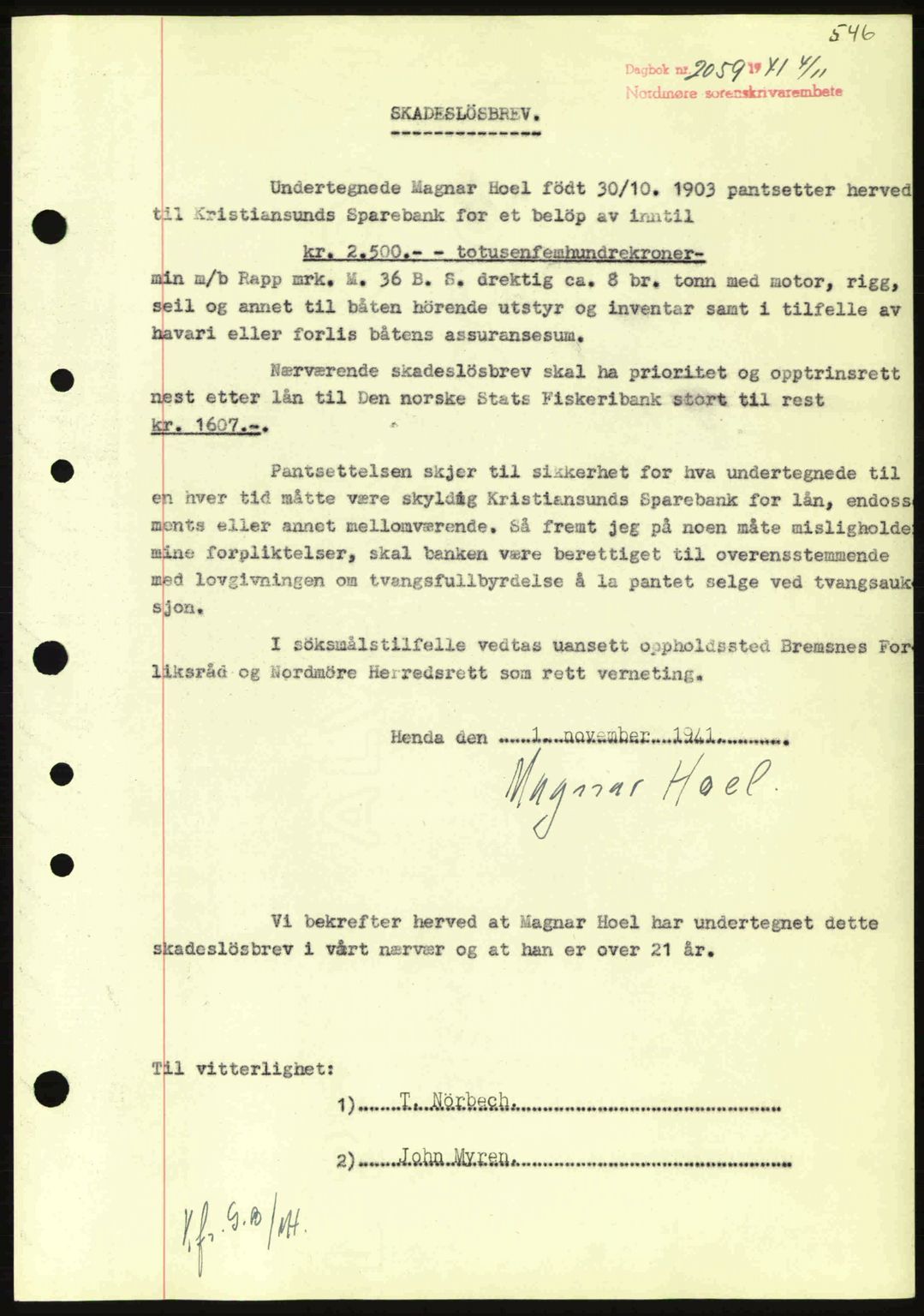 Nordmøre sorenskriveri, SAT/A-4132/1/2/2Ca: Pantebok nr. B88, 1941-1942, Dagboknr: 2059/1941