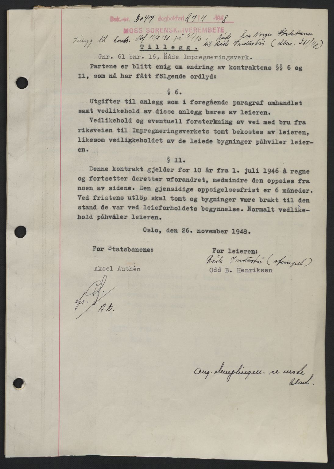 Moss sorenskriveri, SAO/A-10168: Pantebok nr. A20, 1948-1948, Dagboknr: 3047/1948