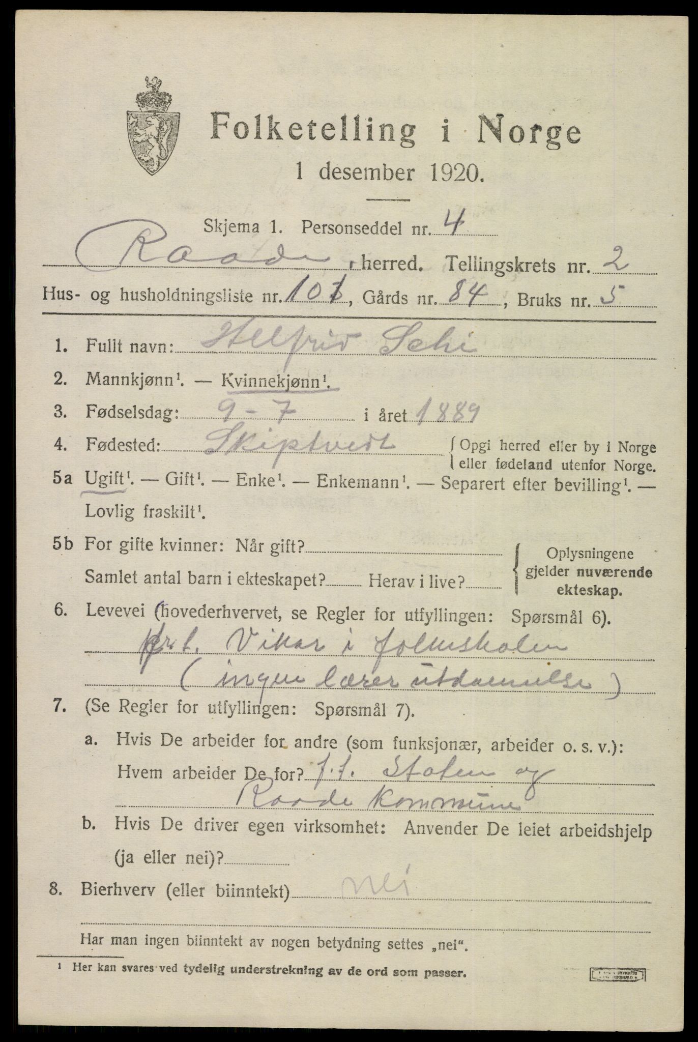 SAO, Folketelling 1920 for 0135 Råde herred, 1920, s. 3235