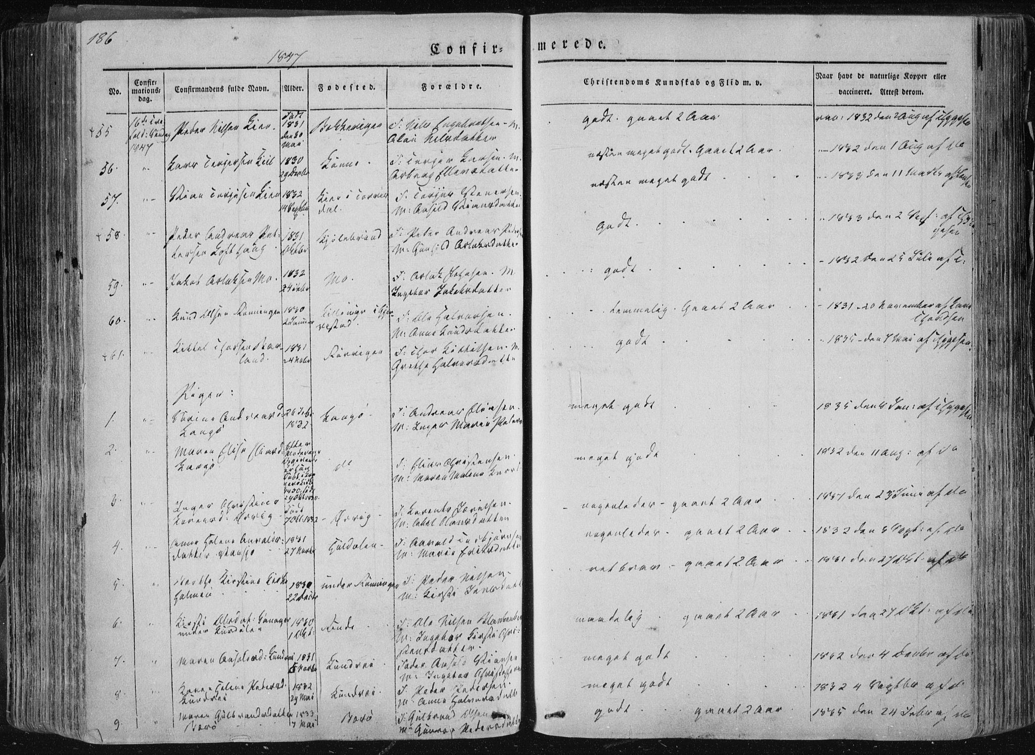 Sannidal kirkebøker, AV/SAKO-A-296/F/Fa/L0007: Ministerialbok nr. 7, 1831-1854, s. 186