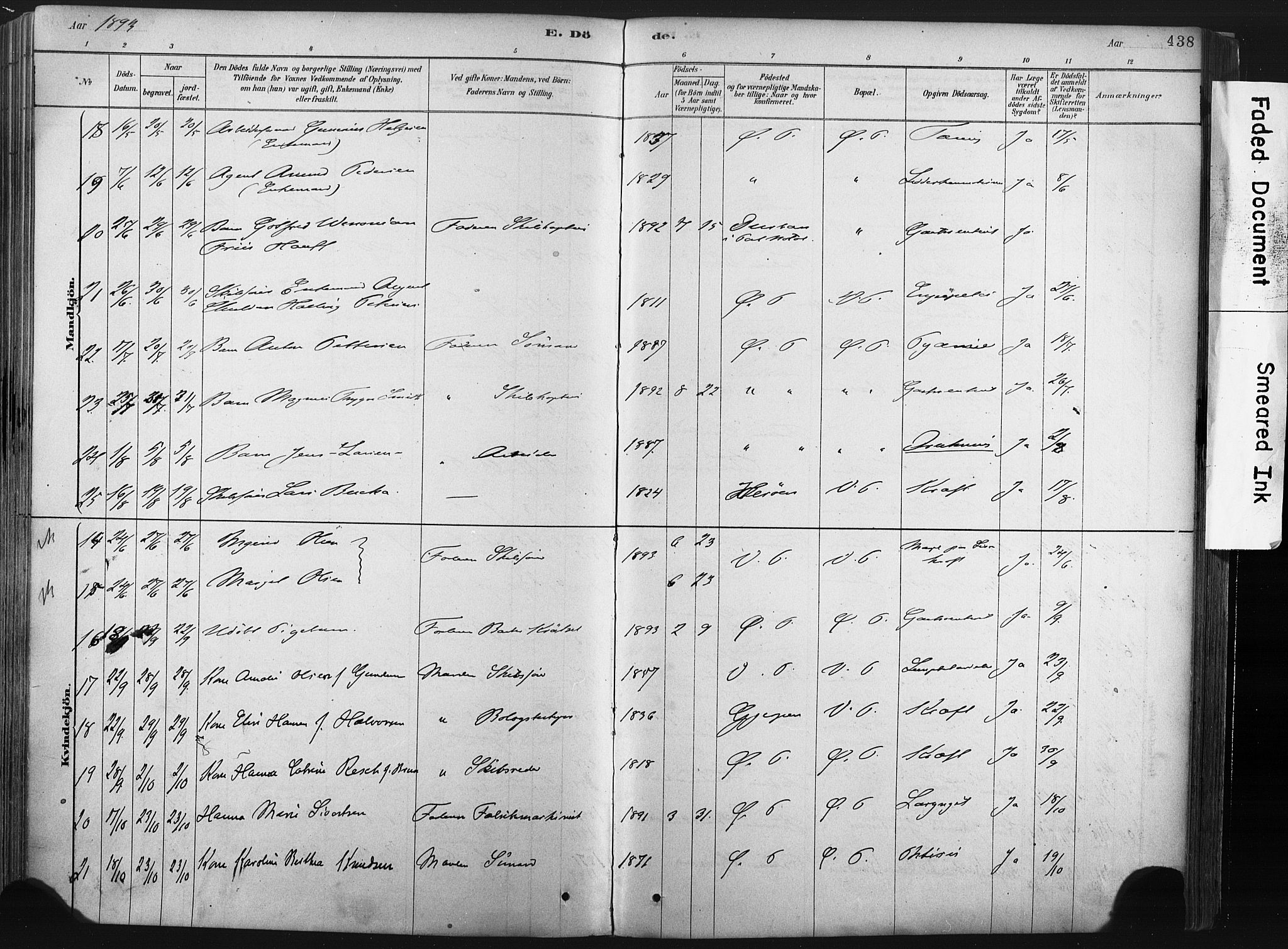 Porsgrunn kirkebøker , AV/SAKO-A-104/F/Fa/L0008: Ministerialbok nr. 8, 1878-1895, s. 438