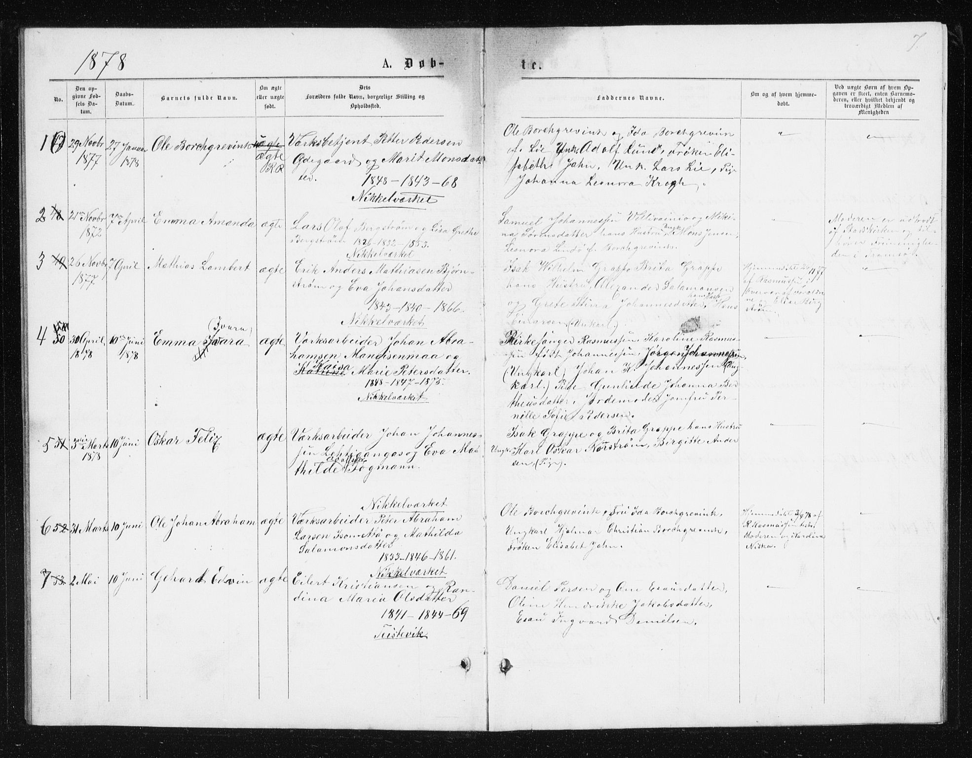 Berg sokneprestkontor, AV/SATØ-S-1318/G/Ga/Gab/L0016klokker: Klokkerbok nr. 16, 1877-1880, s. 7