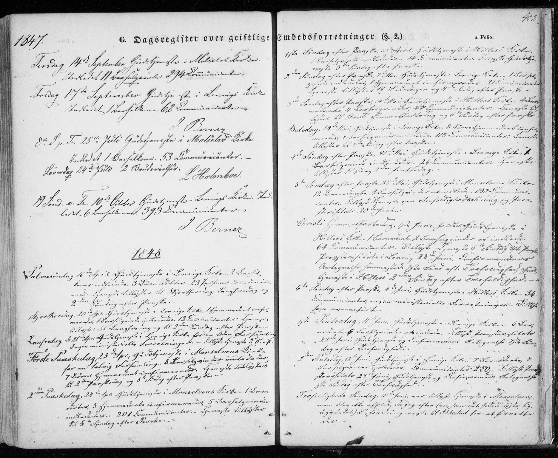 Lenvik sokneprestembete, SATØ/S-1310/H/Ha/Haa/L0006kirke: Ministerialbok nr. 6, 1845-1854, s. 402