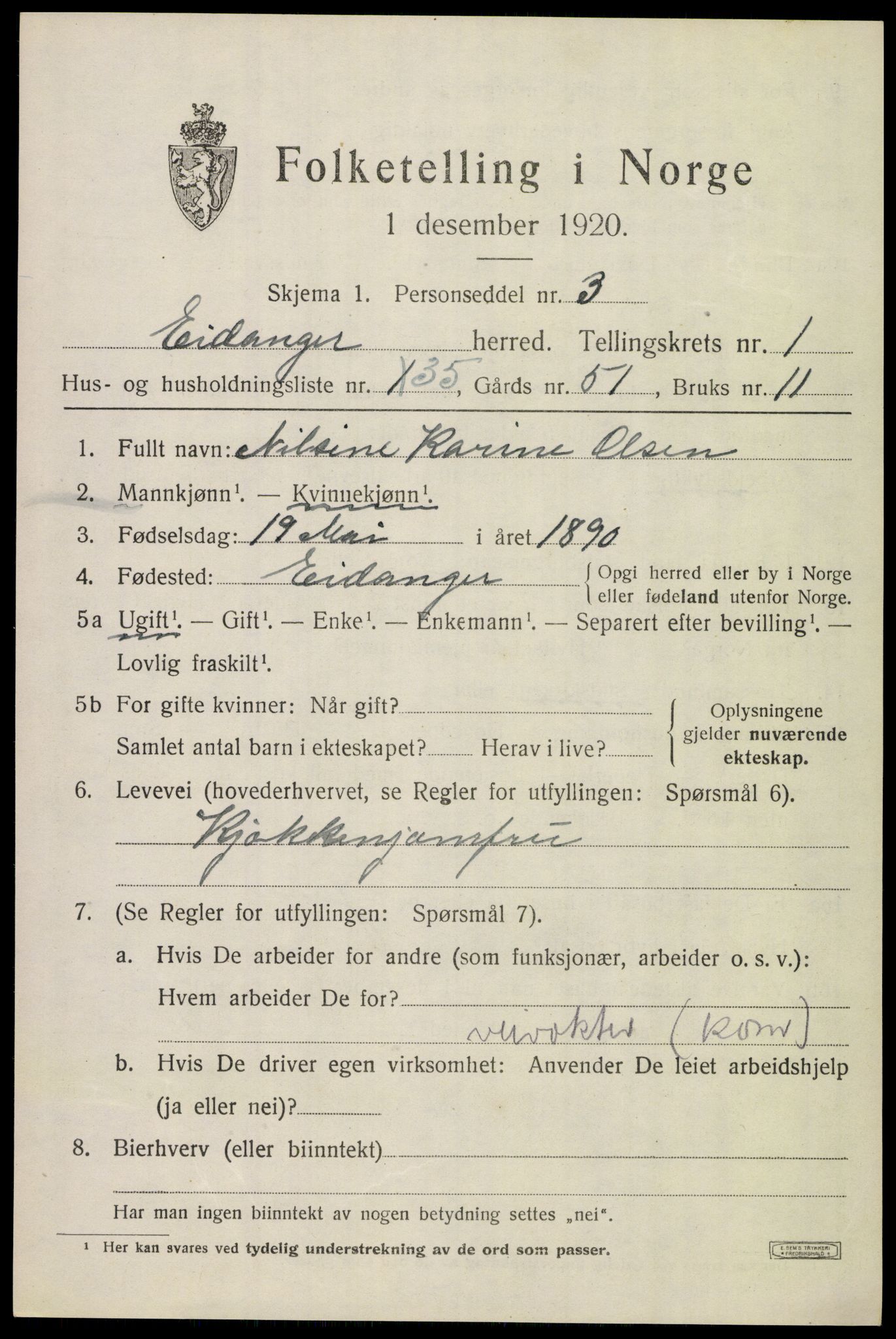 SAKO, Folketelling 1920 for 0813 Eidanger herred, 1920, s. 2020