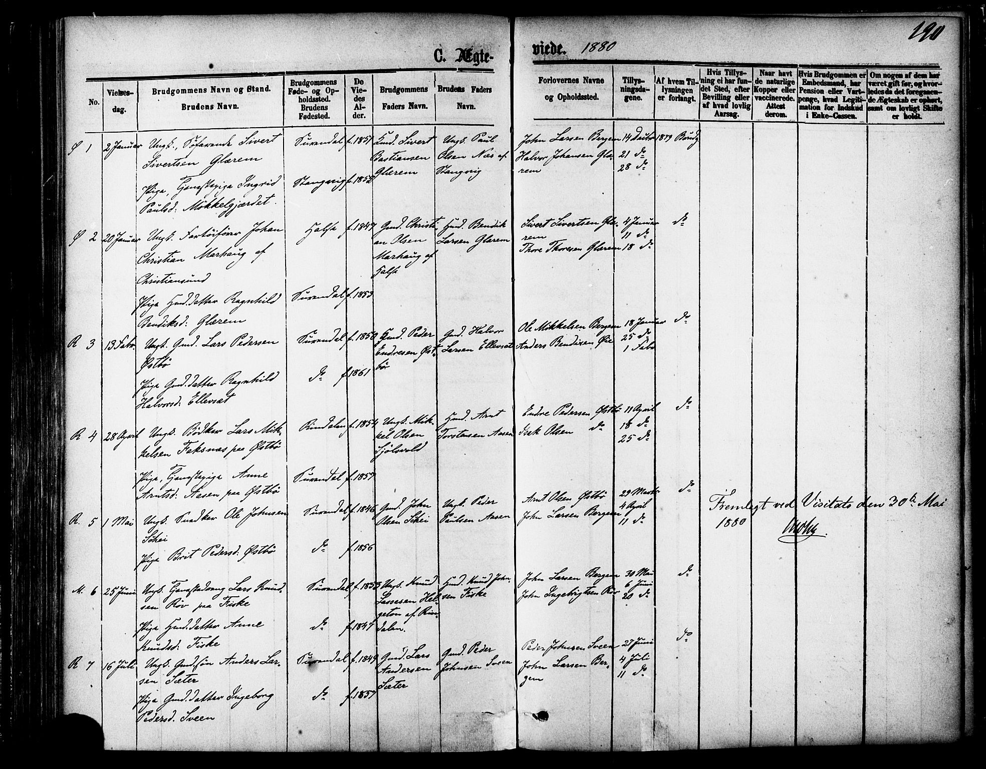 Ministerialprotokoller, klokkerbøker og fødselsregistre - Møre og Romsdal, AV/SAT-A-1454/595/L1046: Ministerialbok nr. 595A08, 1874-1884, s. 190