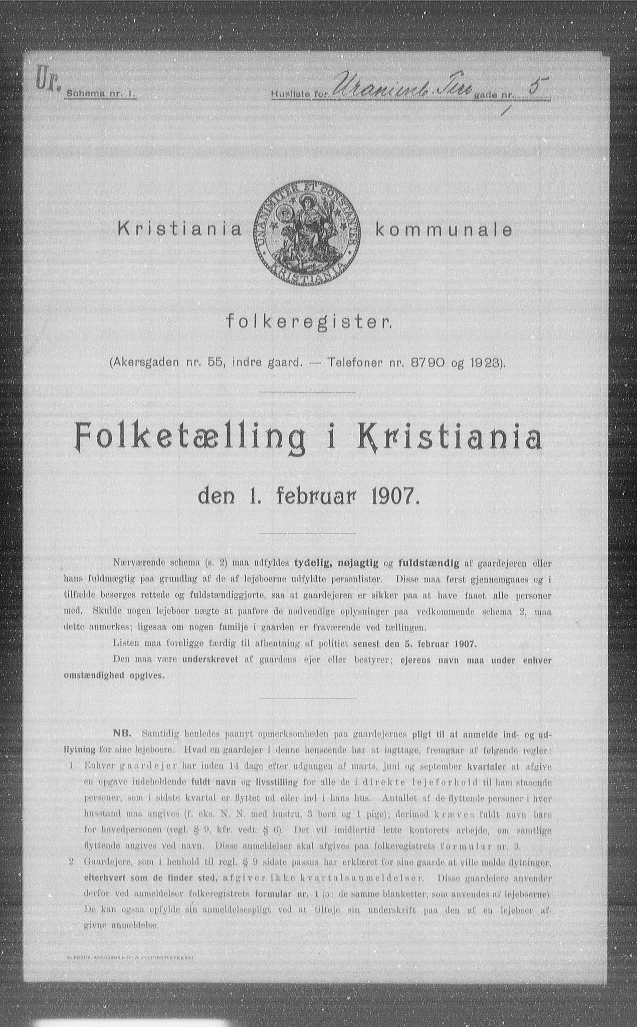 OBA, Kommunal folketelling 1.2.1907 for Kristiania kjøpstad, 1907, s. 61160