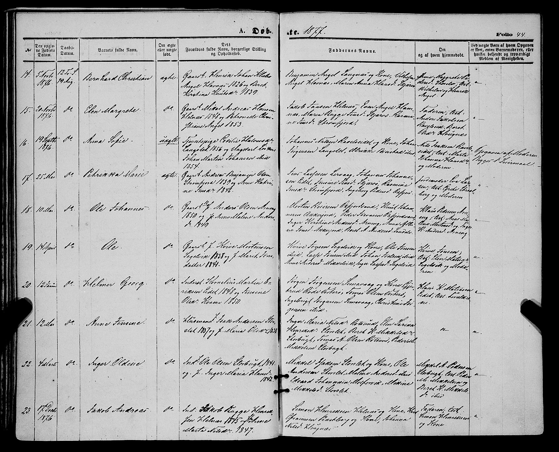 Skjervøy sokneprestkontor, AV/SATØ-S-1300/H/Ha/Haa/L0008kirke: Ministerialbok nr. 8, 1871-1877, s. 44