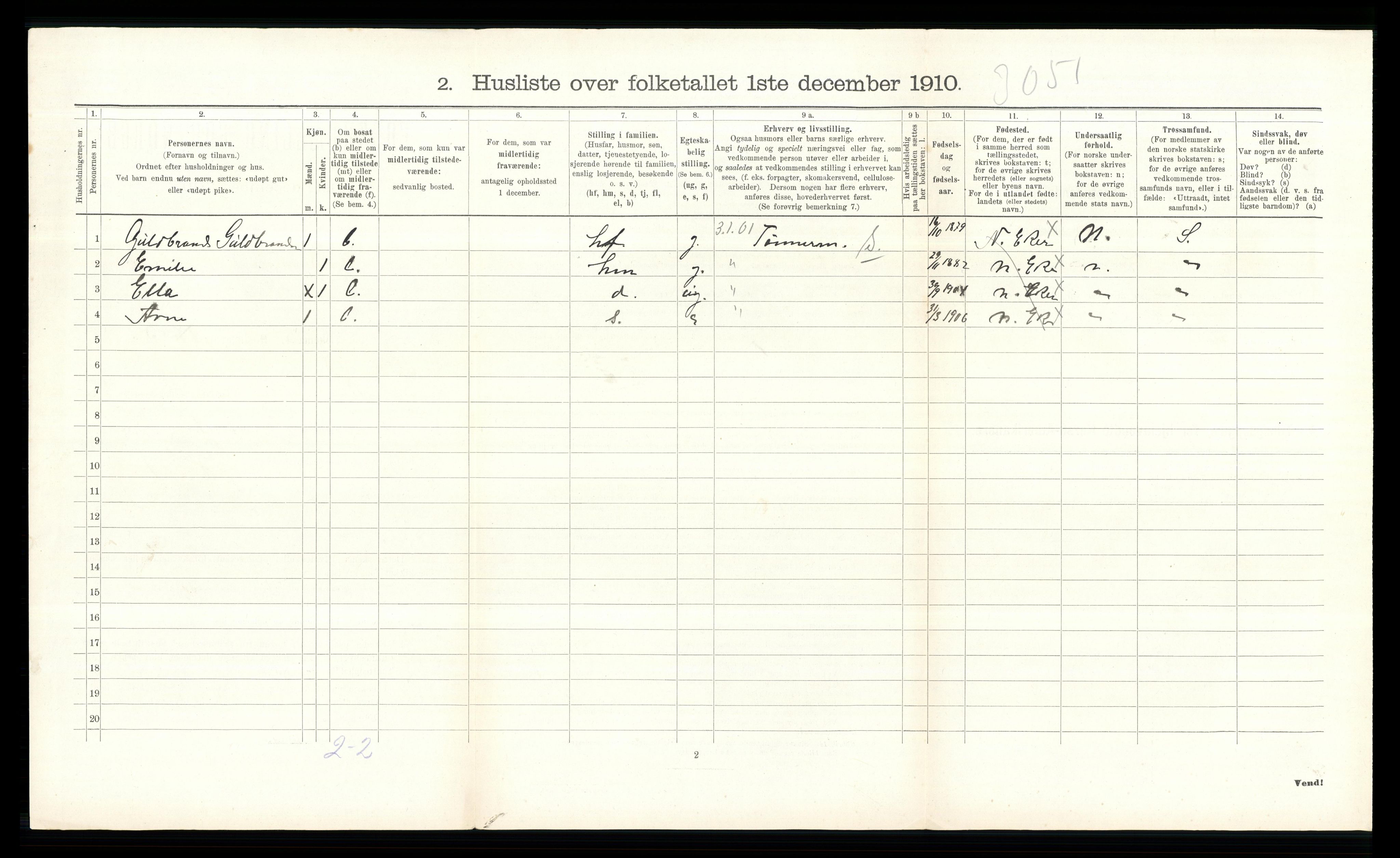 RA, Folketelling 1910 for 0625 Nedre Eiker herred, 1910, s. 1020