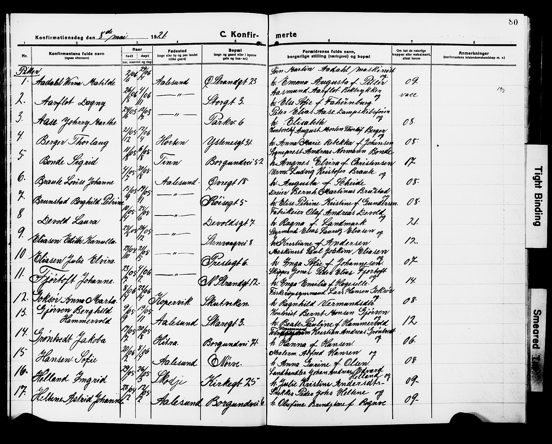 Ministerialprotokoller, klokkerbøker og fødselsregistre - Møre og Romsdal, AV/SAT-A-1454/529/L0472: Klokkerbok nr. 529C09, 1917-1929, s. 80