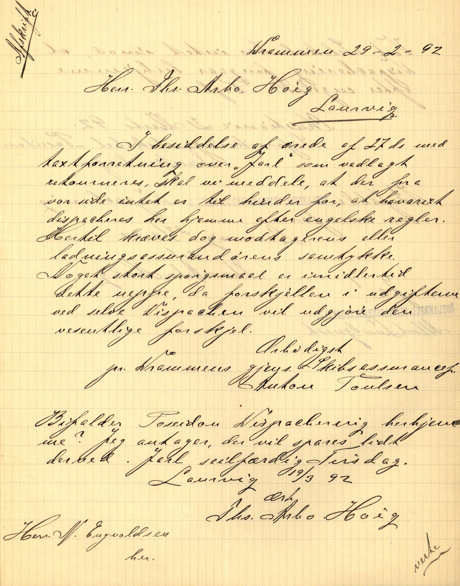 Pa 63 - Østlandske skibsassuranceforening, VEMU/A-1079/G/Ga/L0027/0002: Havaridokumenter / Jarlen, Jarl, St. Petersburg, Sir John Lawrence, Sirius, 1891, s. 45