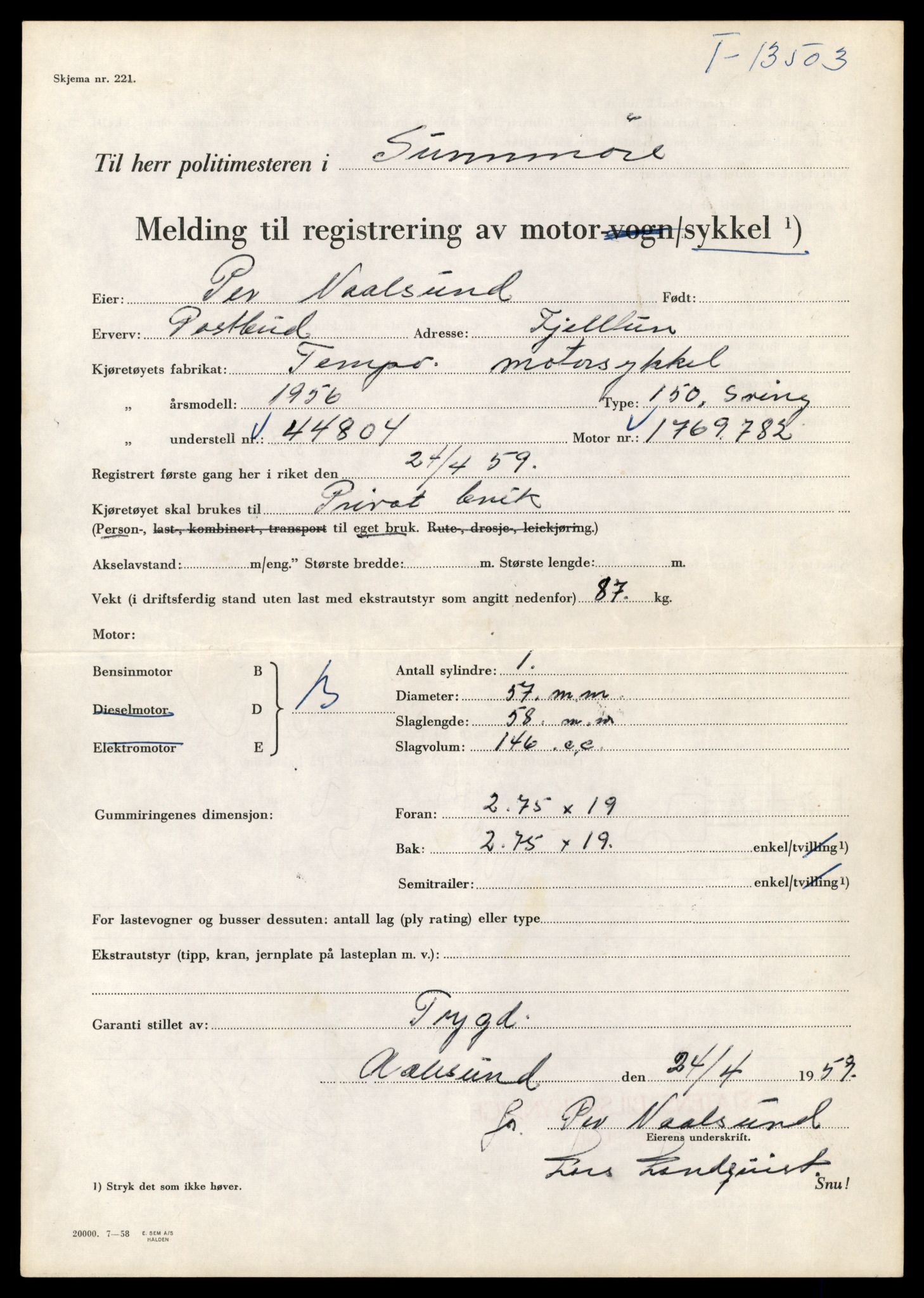 Møre og Romsdal vegkontor - Ålesund trafikkstasjon, AV/SAT-A-4099/F/Fe/L0039: Registreringskort for kjøretøy T 13361 - T 13530, 1927-1998, s. 2544