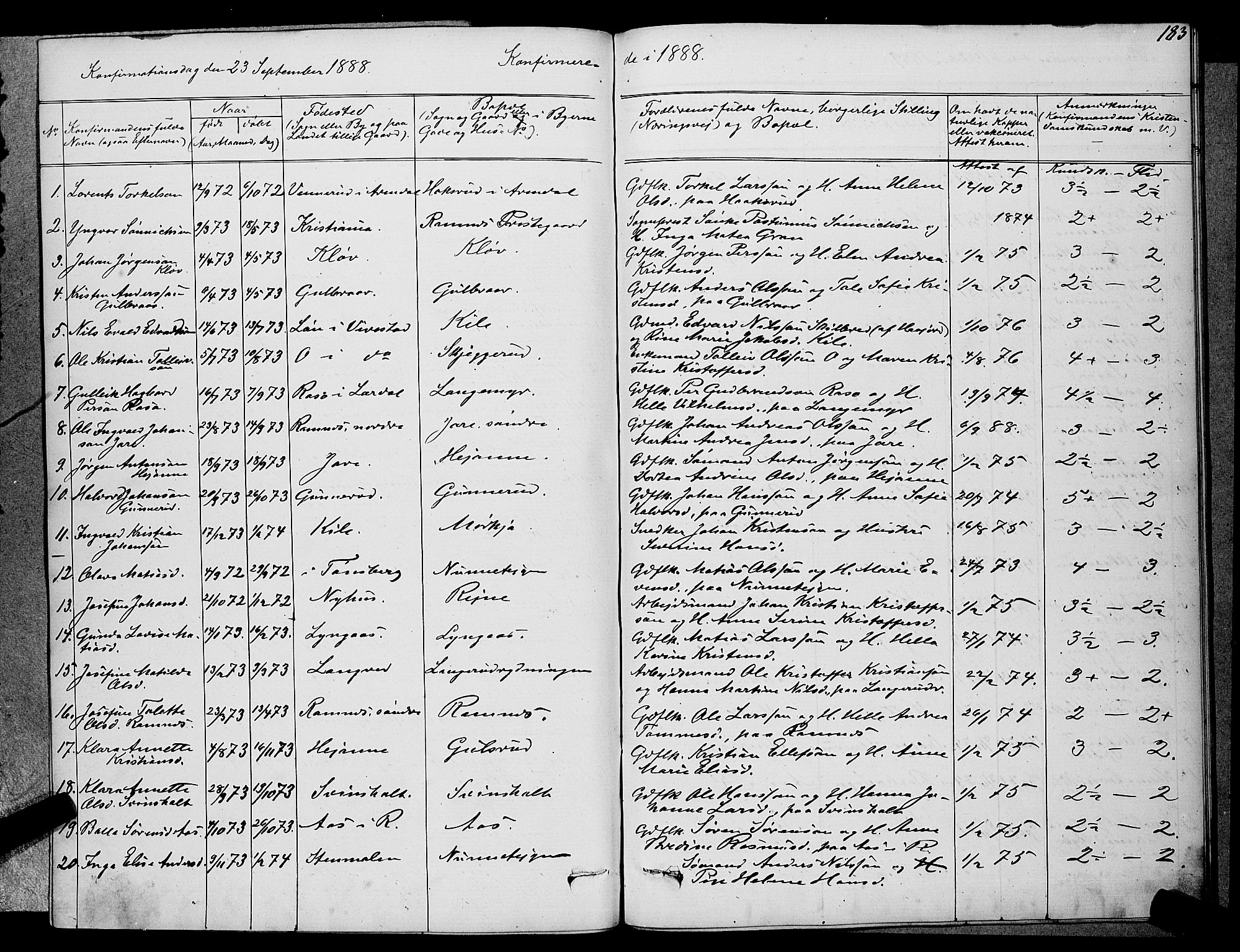 Ramnes kirkebøker, AV/SAKO-A-314/G/Ga/L0003: Klokkerbok nr. I 3, 1870-1896, s. 183