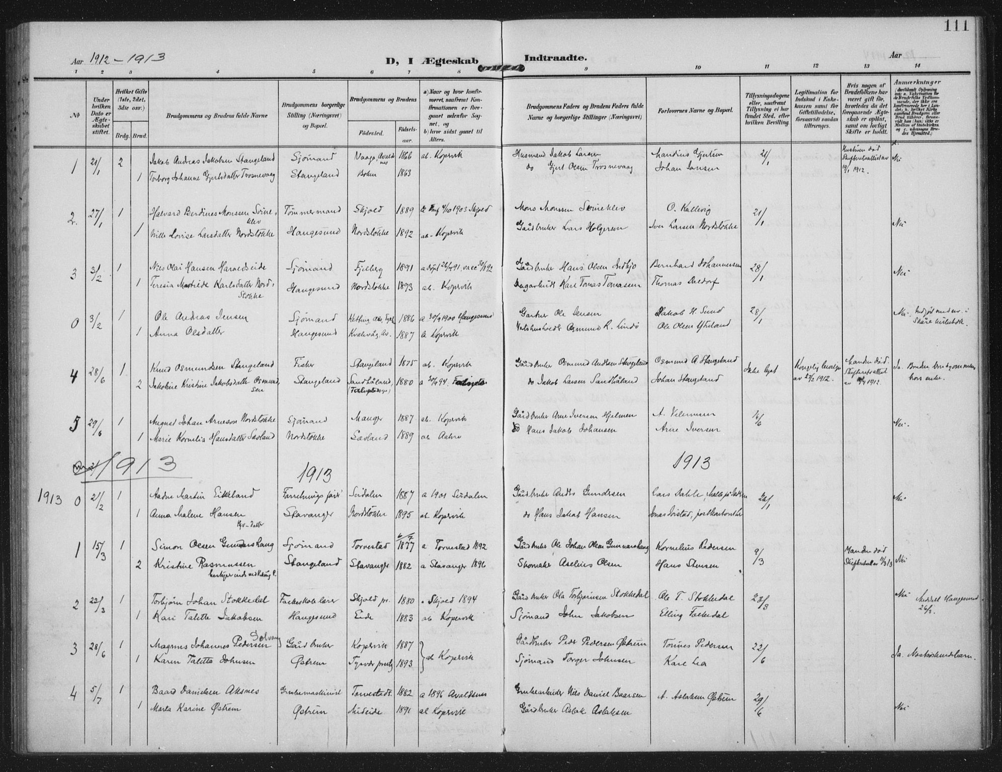 Kopervik sokneprestkontor, SAST/A-101850/H/Ha/Haa/L0003: Ministerialbok nr. A 3, 1906-1924, s. 111